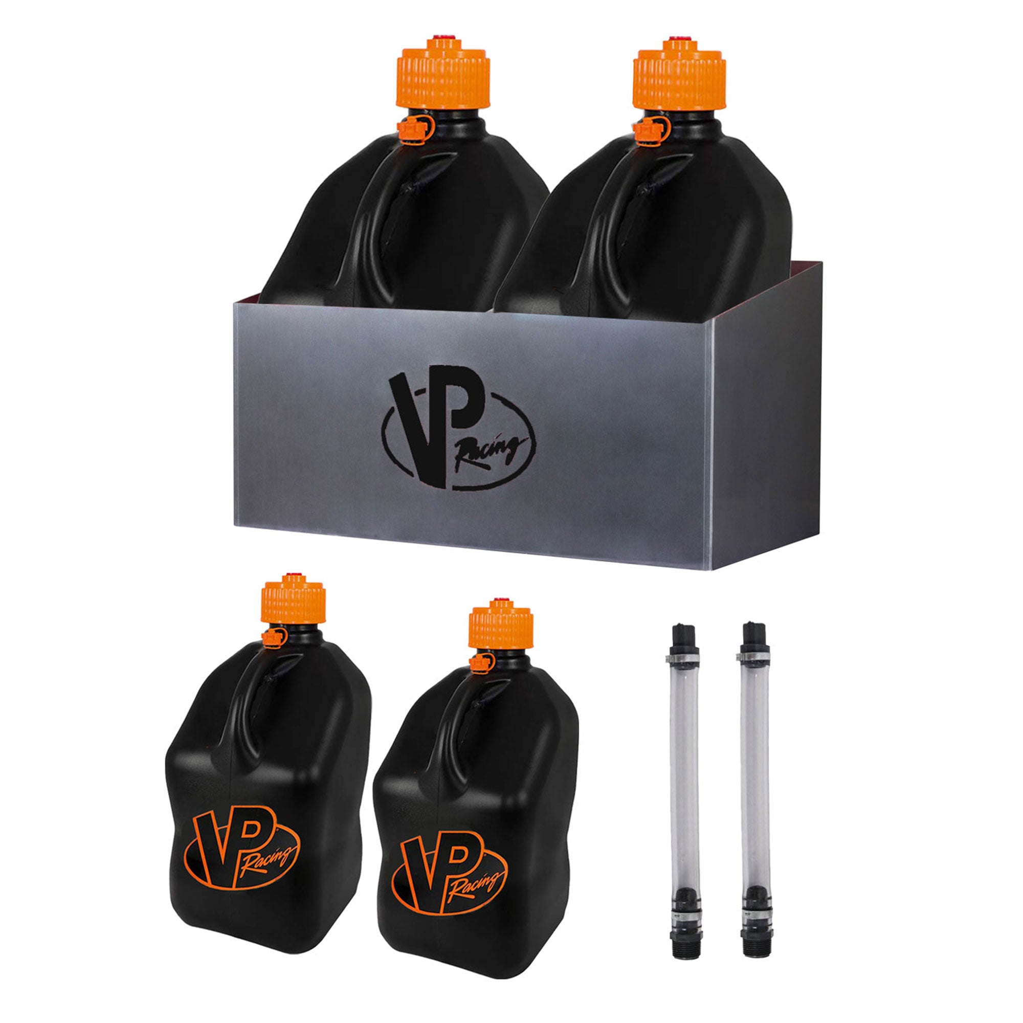 VP Racing Fuels Jug Storage, 5.5 Gallon Jug, Black/Orange (2 Pack) & Hose (2 Pack)