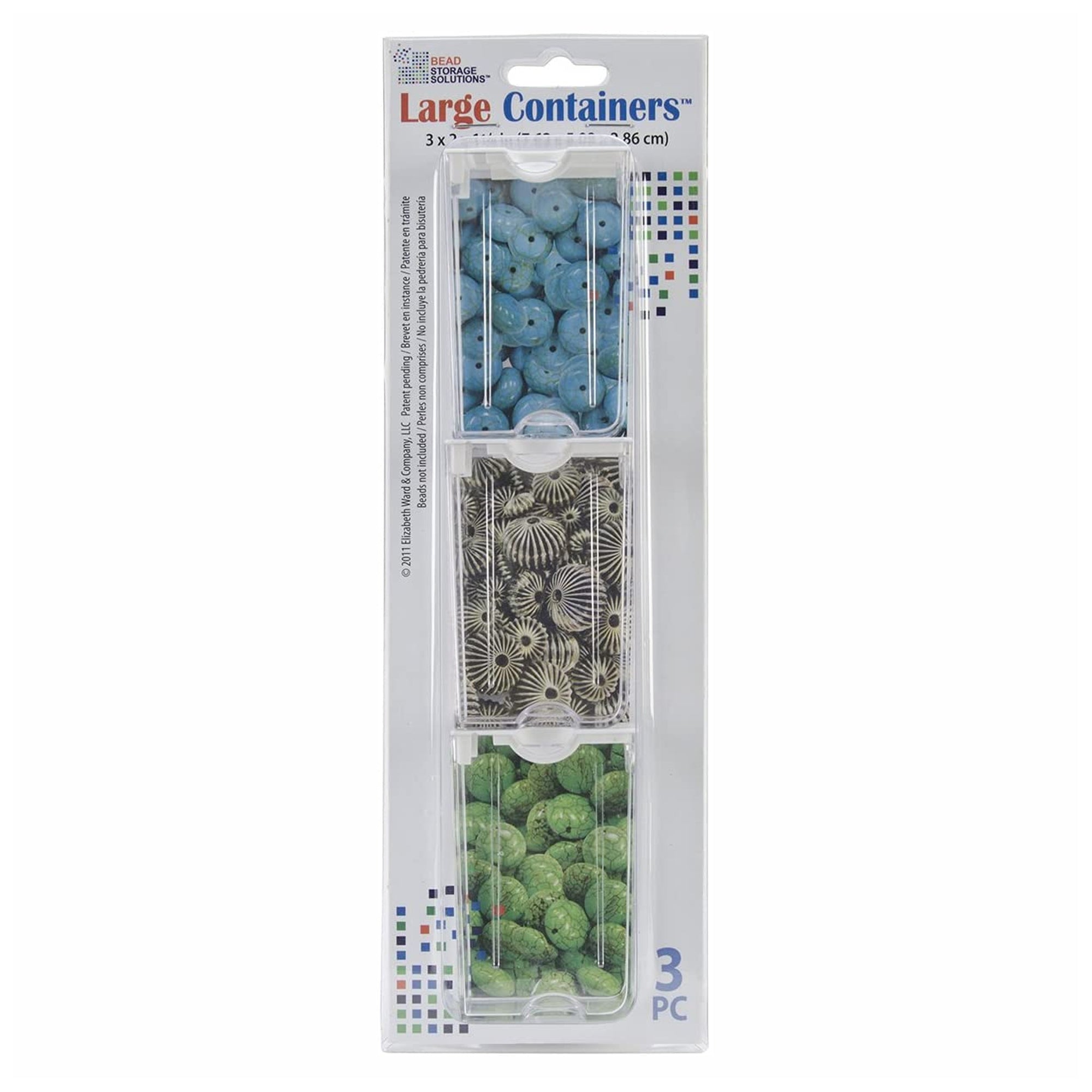 Elizabeth Ward Bead Storage Solutions 3 Piece Craft Supplies Containers, Large - VMInnovations