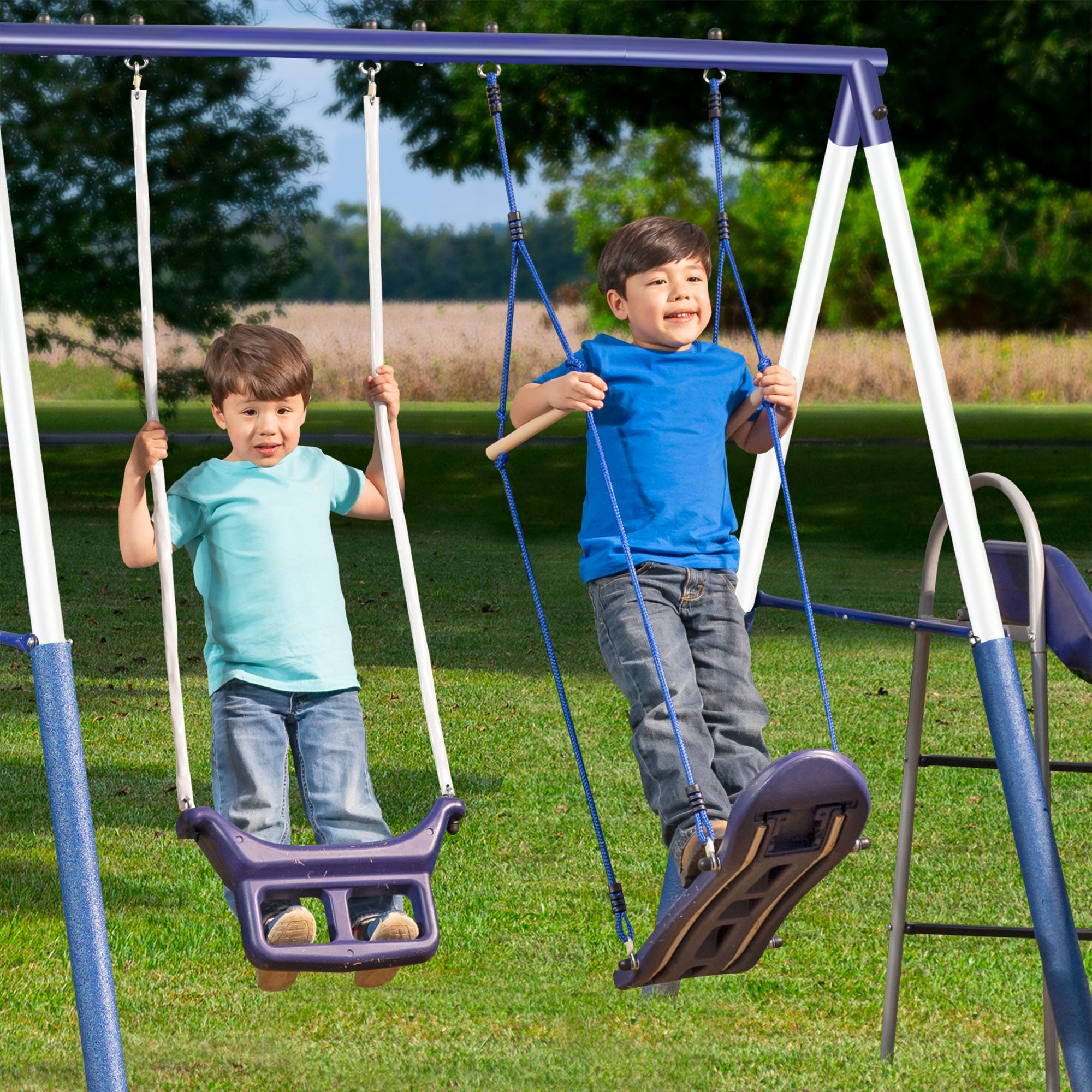 XDP Recreation Surf N Swing 5 Station Outdoor Swing and Play Set with Slide - VMInnovations