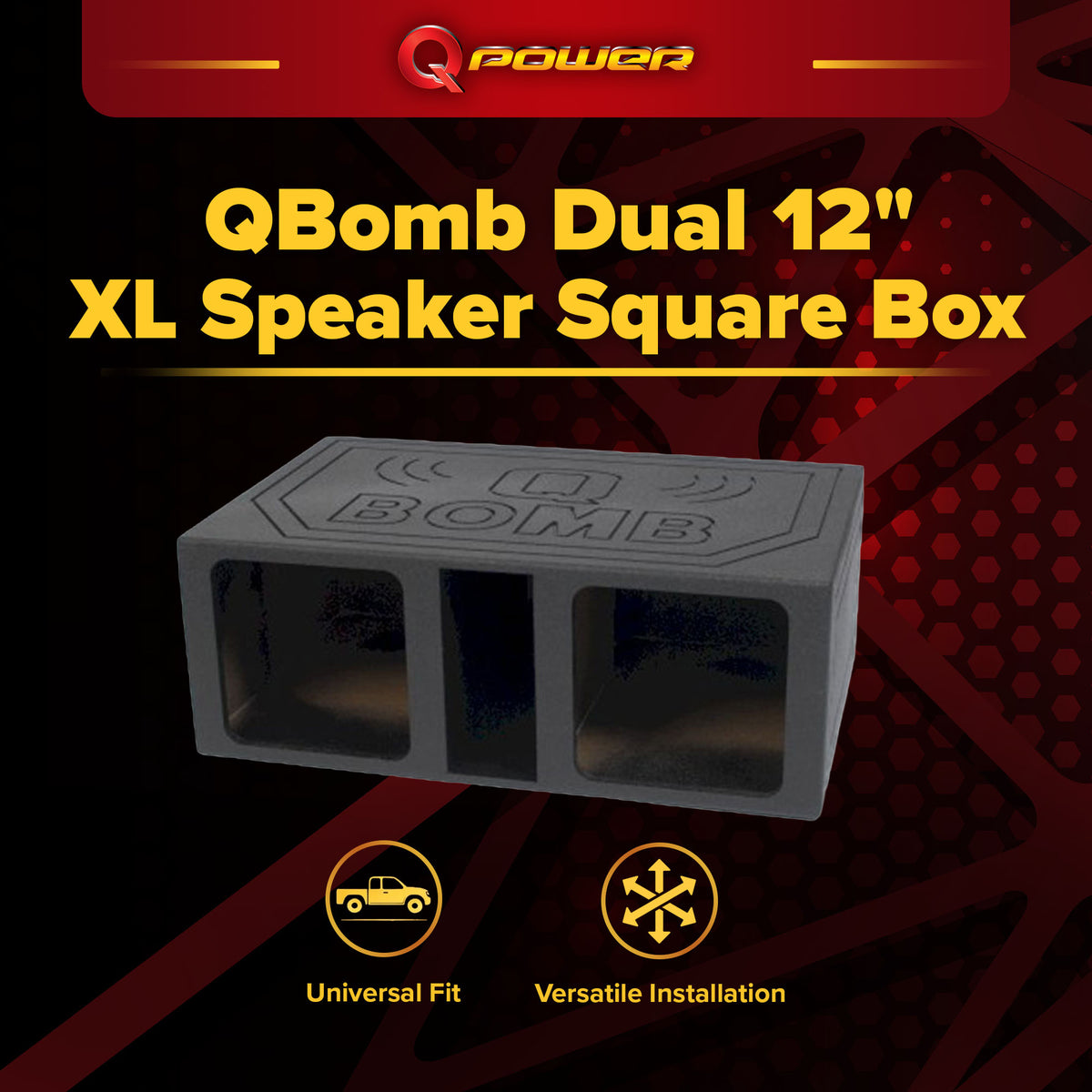QPower QBOMB12VLSQ Dual 12" XL Vented Side Ported Speaker Square Box (Open Box)