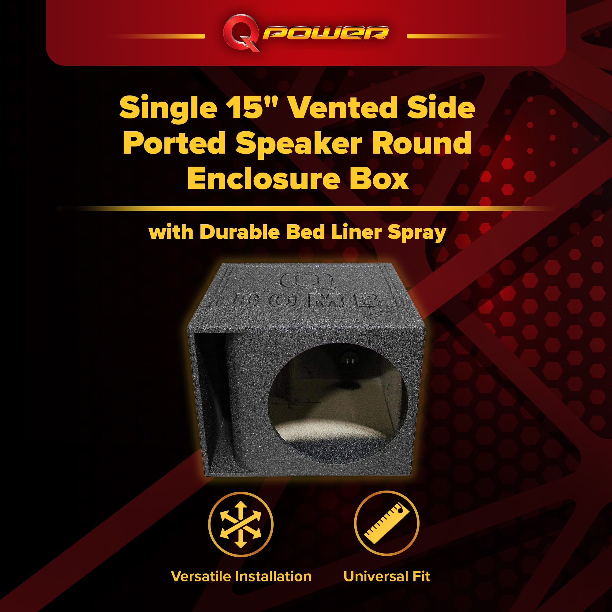 QPower QBOMB15HP Single 15 Inch Vented Side Ported Speaker Round Enclosure Box - VMInnovations