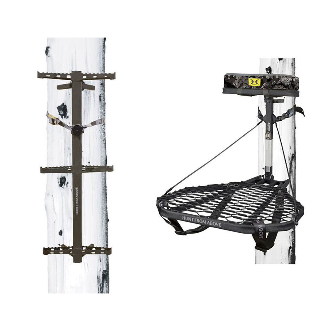 Hawk Ranger Traction Climbing Sticks with Treestand and Full Body Safety Harness - VMInnovations