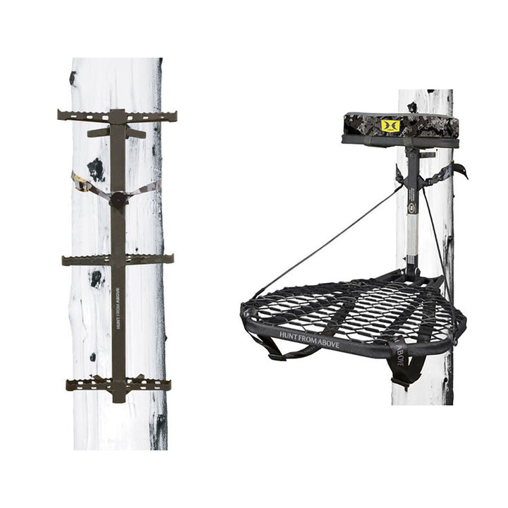 Hawk Ranger Traction Climbing Sticks with Treestand and Full Body Safety Harness - VMInnovations