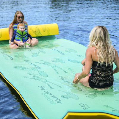 Aqua Lily Pad 15 Ft Bullfrog Water Playground Floating Foam Island, Green/Yellow