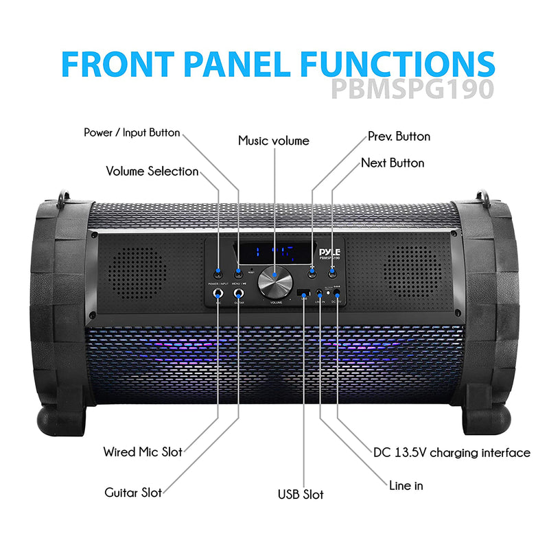 Pyle PBMSPG190 300 Watt Bluetooth Wireless BoomBox Speakers Stereo (2 Pack)