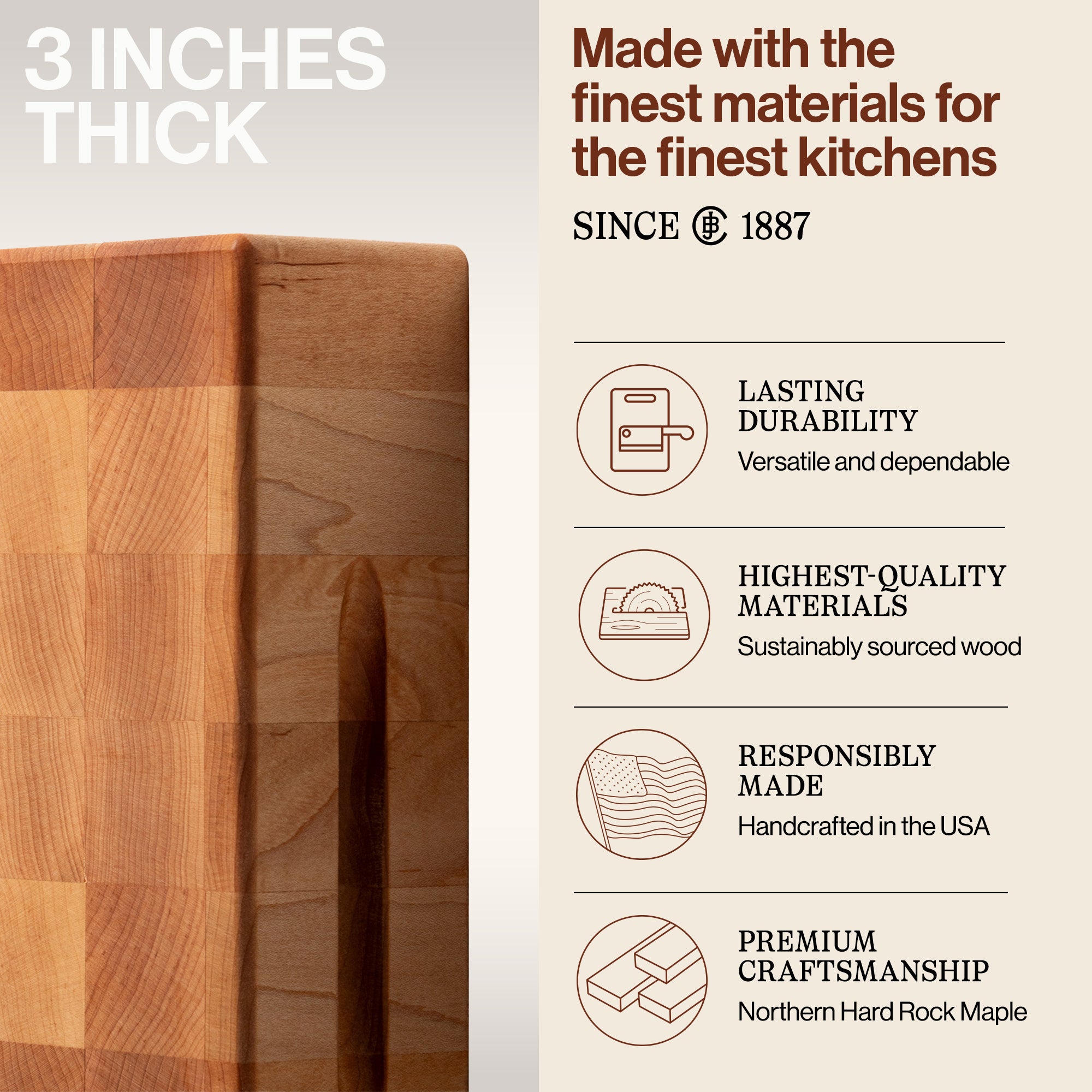 John Boos Small Maple Wood End Grain Cutting Board for Kitchen, 12" x 12" x 3" - VMInnovations