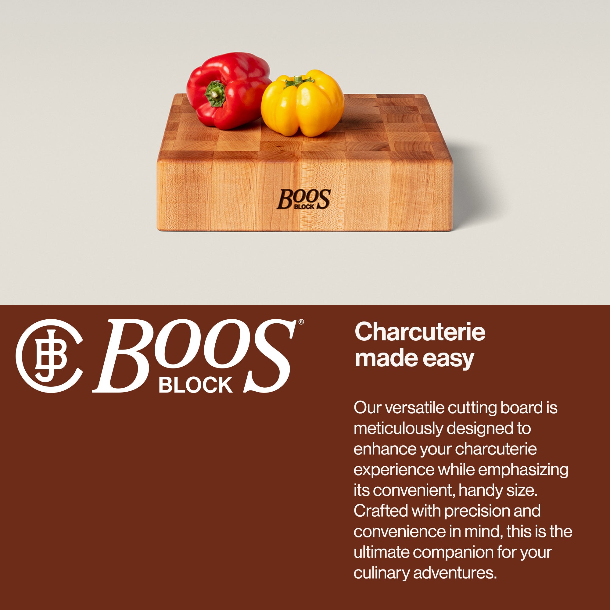John Boos Small Maple Wood End Grain Cutting Board for Kitchen, 12" x 12" x 3" - VMInnovations