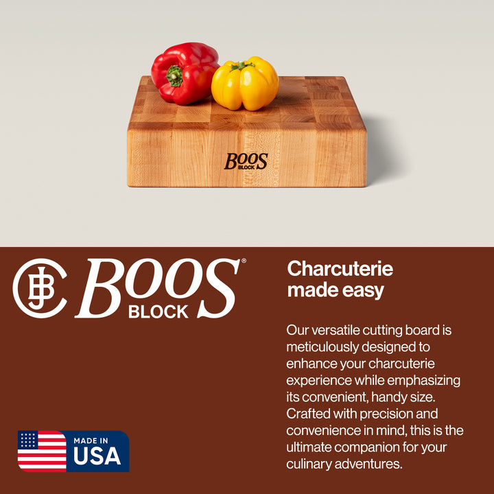 John Boos Maple Wood End Grain Cutting Board for Kitchen, 12"x12"x3" (Open Box)