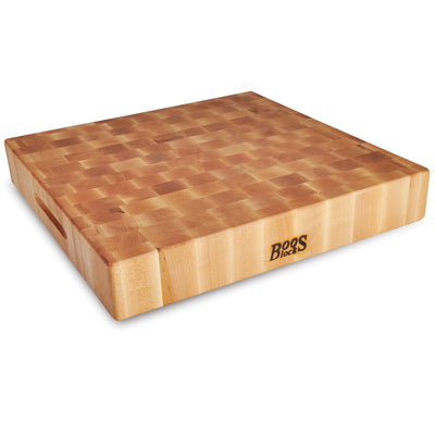 John Boos Large Maple Wood End Grain Cutting Board for Kitchen, 18" x 18" x 3"