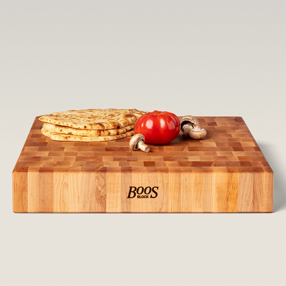John Boos Large Maple Wood End Grain Chopping Board for Kitchen, 18" x 18" x 3"