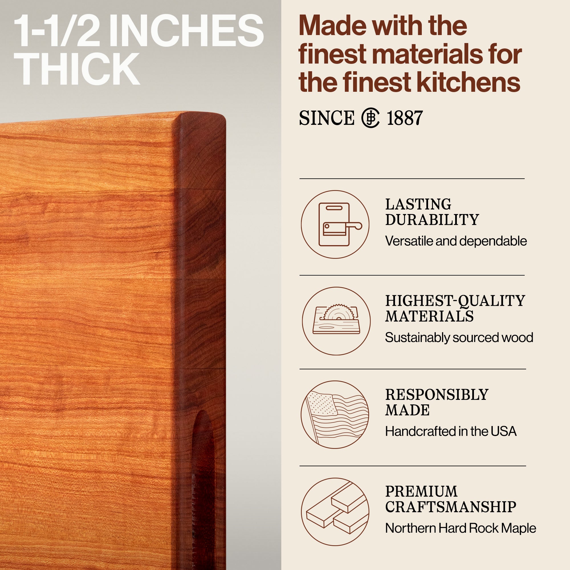 John Boos Cherry Wood Edge Grain Reversible Cutting Board, 24 x 18 x 1.5 Inches