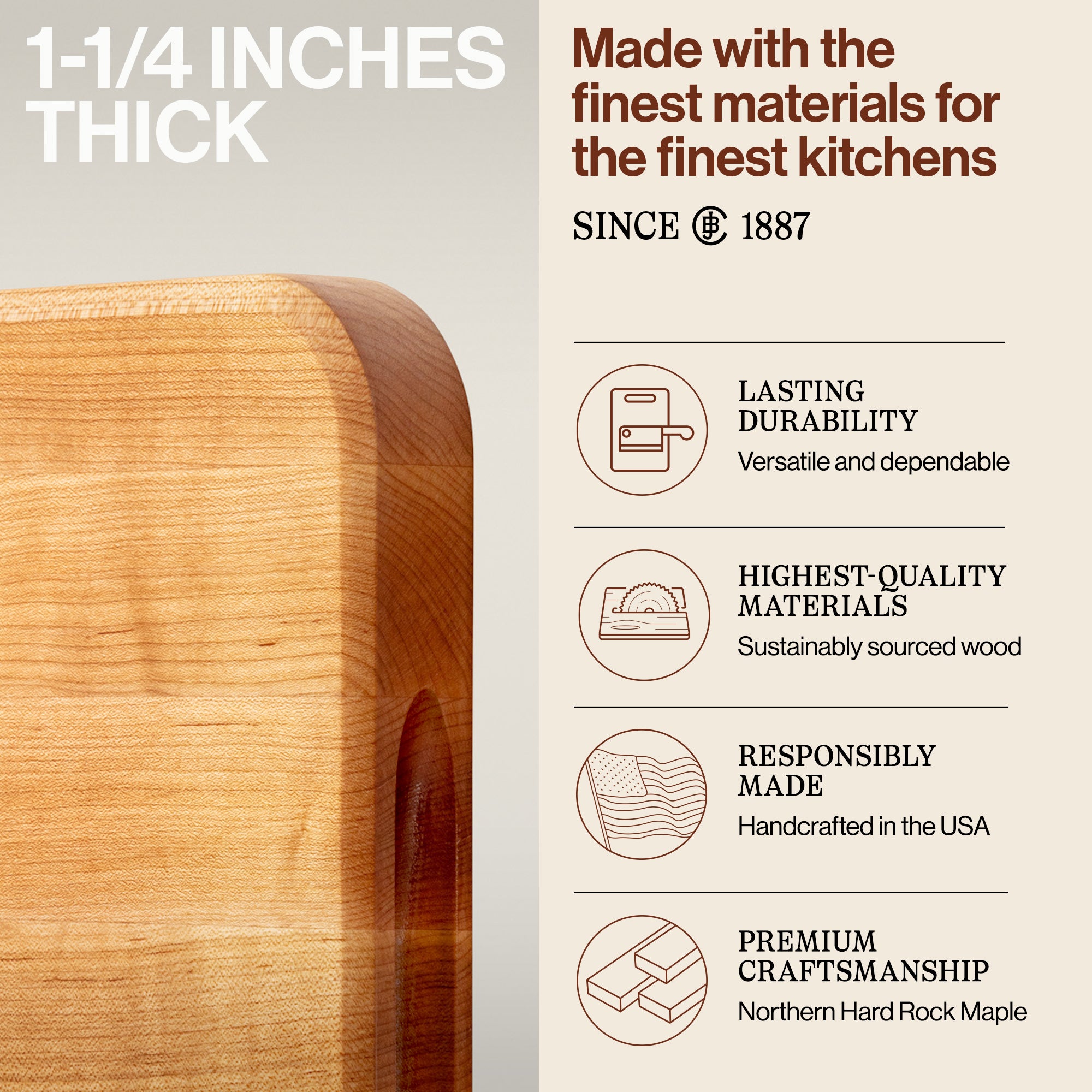 John Boos Maple Wood Edge Grain Reversible Cutting Board, 18 x 12 x 1.25" (Used) - VMInnovations