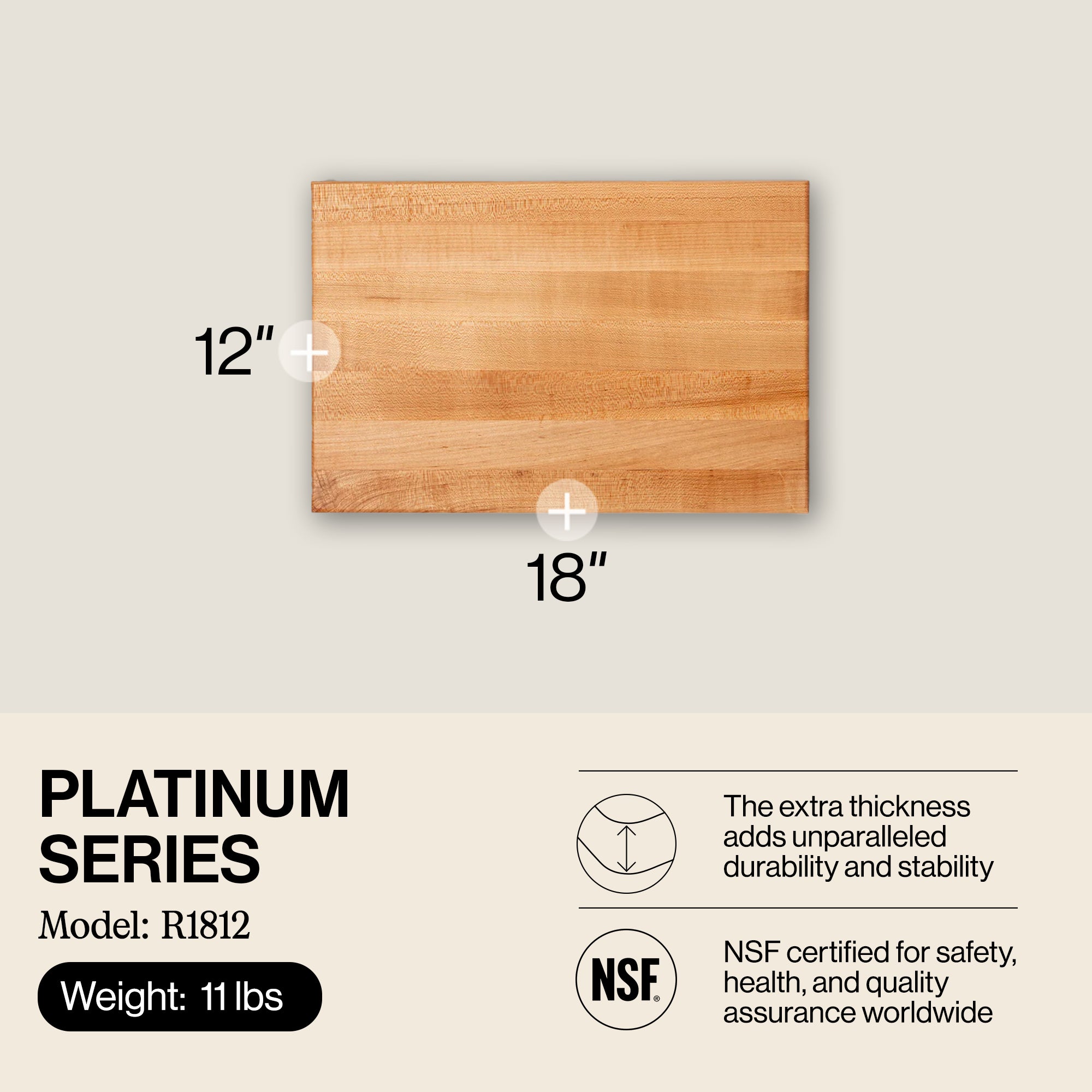 John Boos Platinum Series Reversible Wood Cutting Board, 18"x12"x1 3/4", Maple - VMInnovations