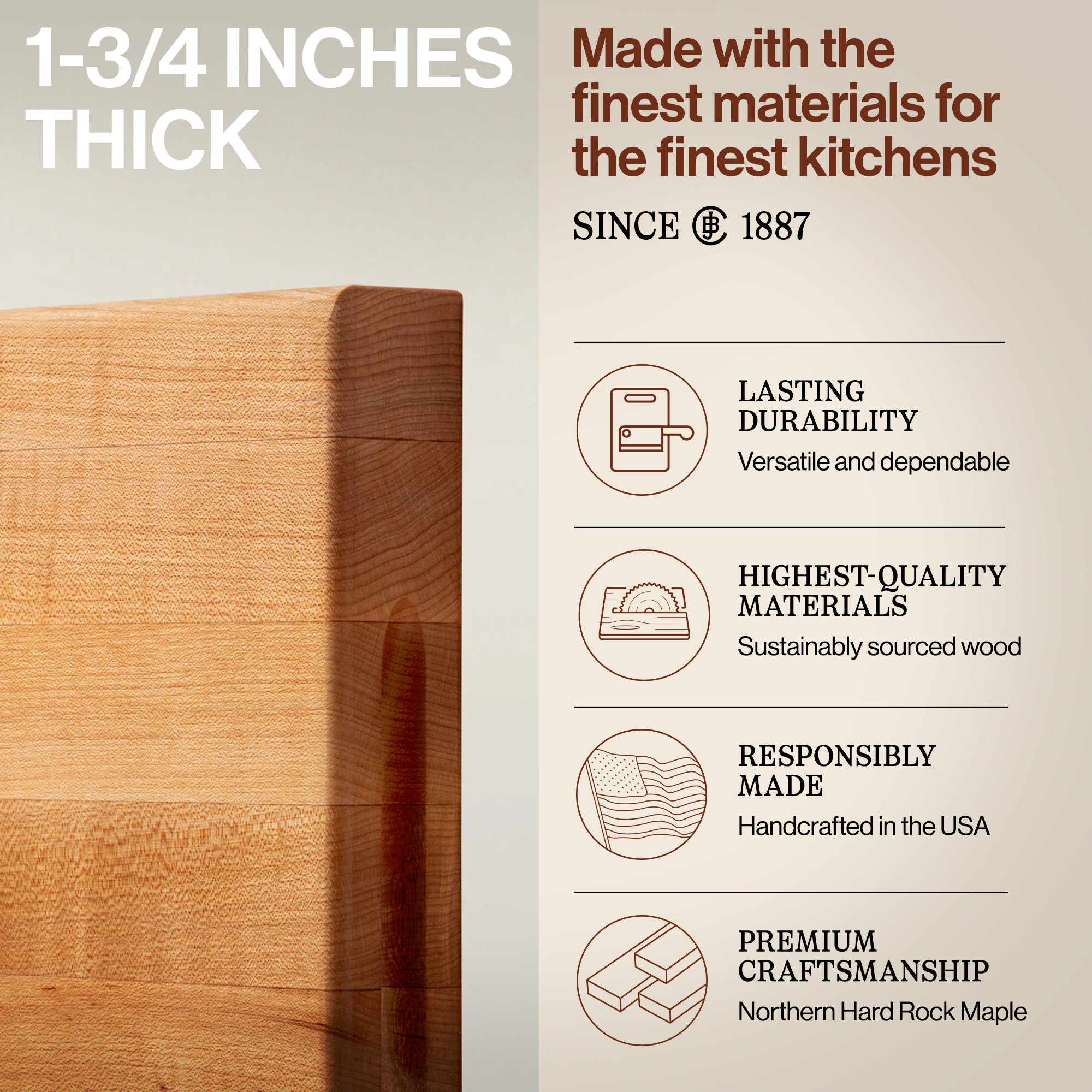John Boos Platinum Series Reversible Wood Cutting Board, 18"x12"x1 3/4", Maple - VMInnovations