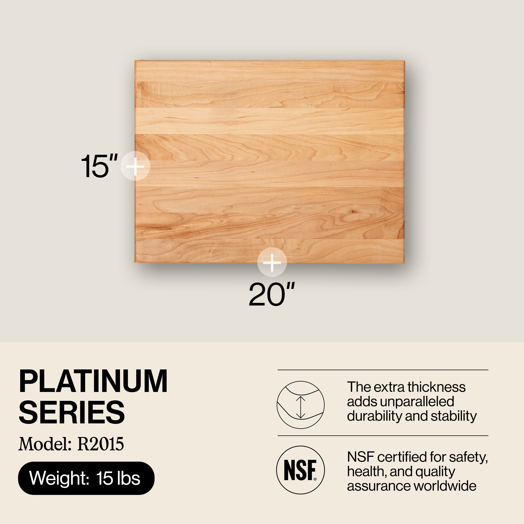 John Boos Platinum Series Reversible Wood Cutting Board, 20"x15"x1 3/4", Maple