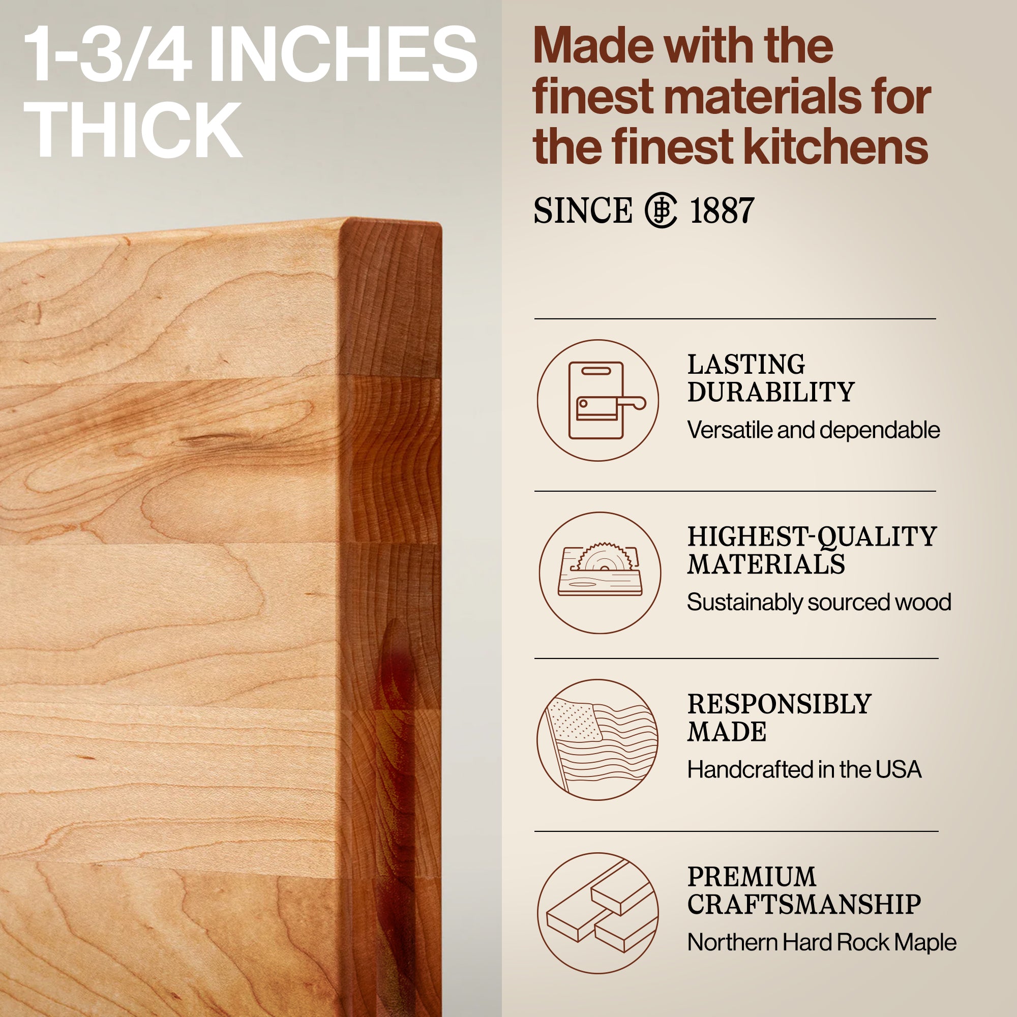 John Boos Platinum Series Reversible Wood Cutting Board, 20"x15"x1 3/4", Maple