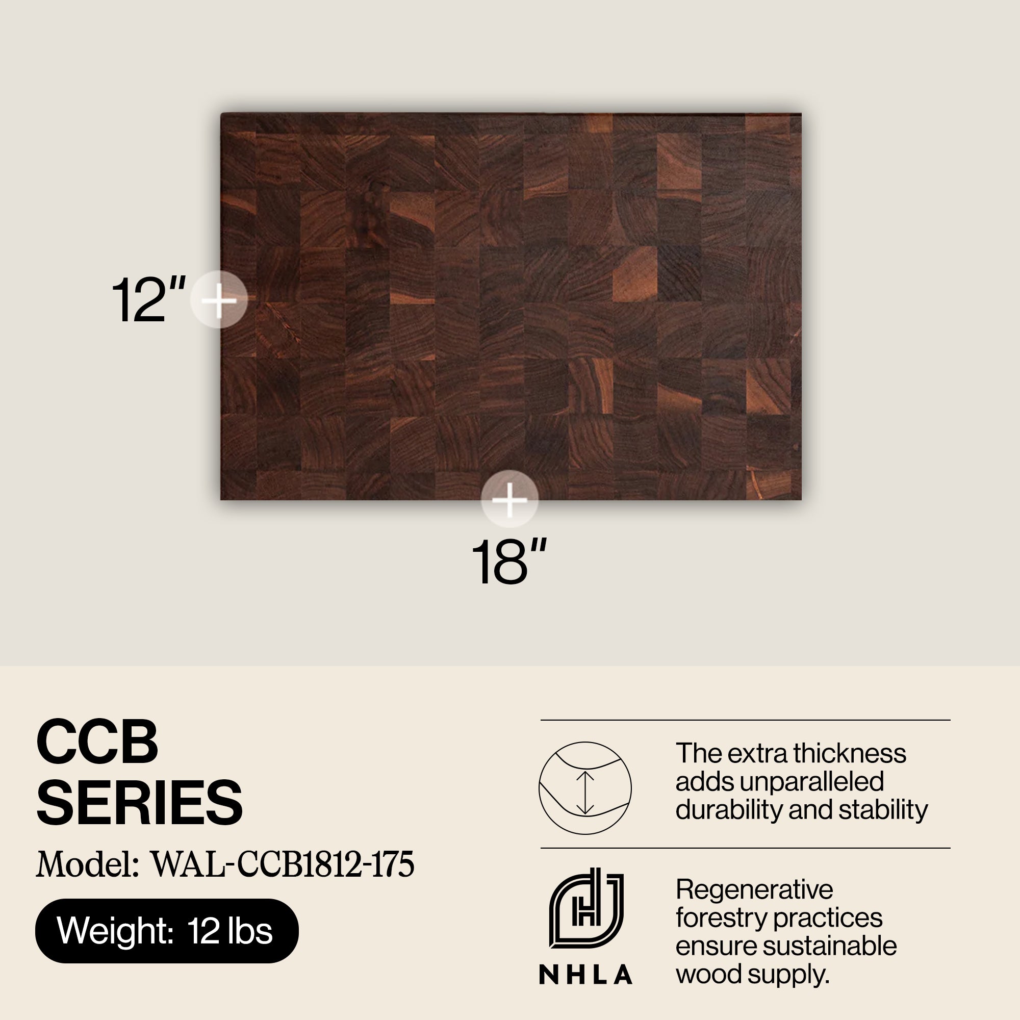 John Boos Walnut Wood Edge Grain Reversible Cutting Board, 18x12x1.75(Open Box)