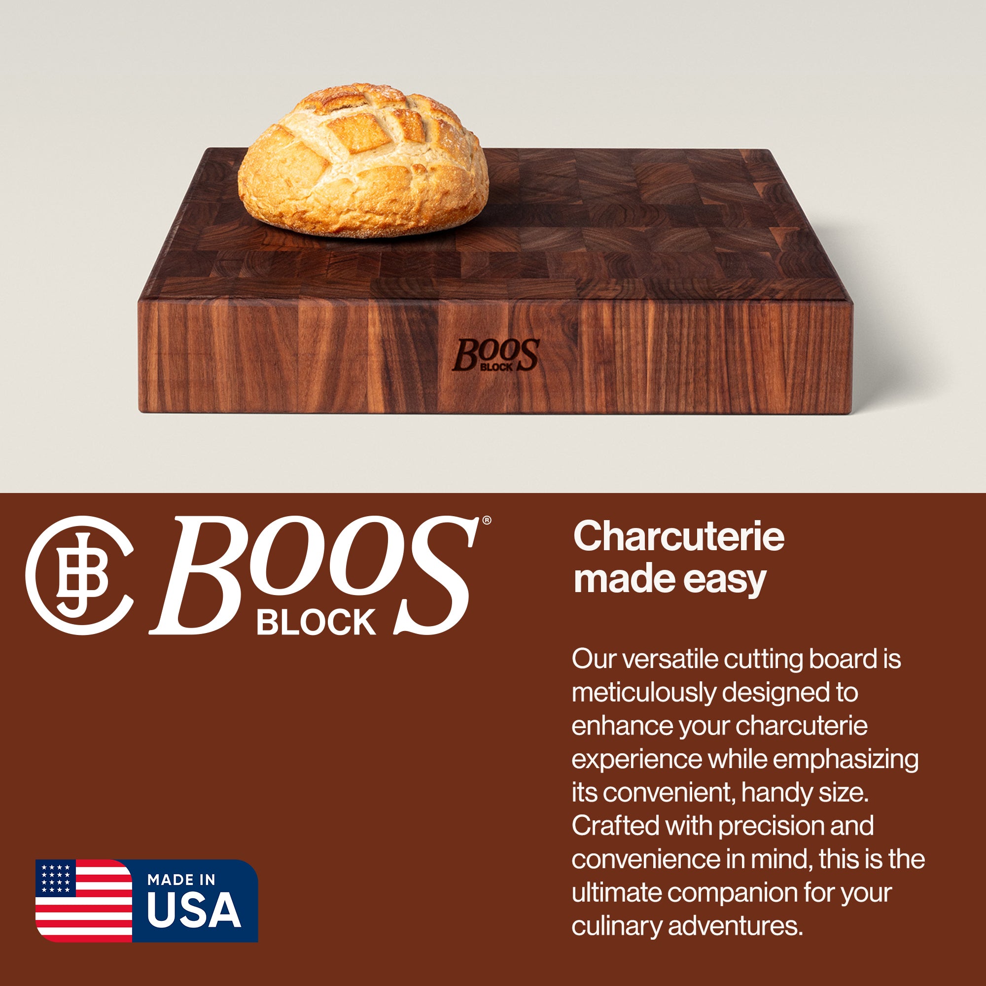 John Boos Large Walnut Wood End Grain Cutting Board for Kitchen, 18" x 18" x 3"
