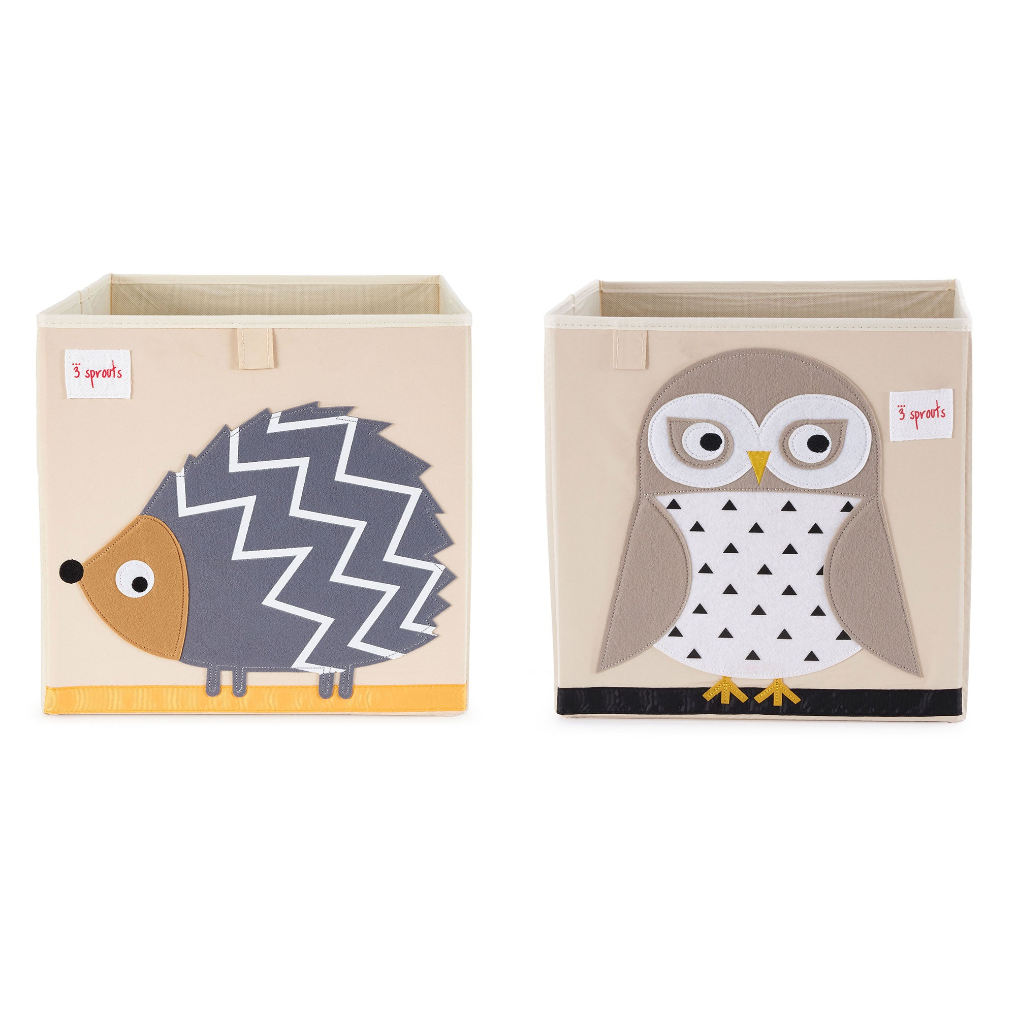 3 Sprouts Children's Foldable Fabric Storage Box Soft Toy Bins, Hedgehog and Owl