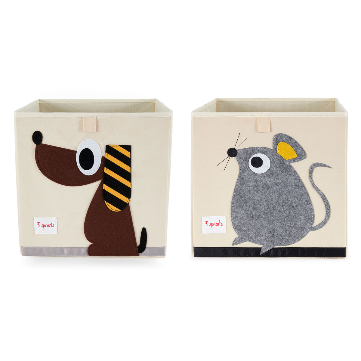3 Sprouts Kid's Fabric Storage Cube Box Toy Bin, Brown Dog & Gray Mouse (2 Pack)