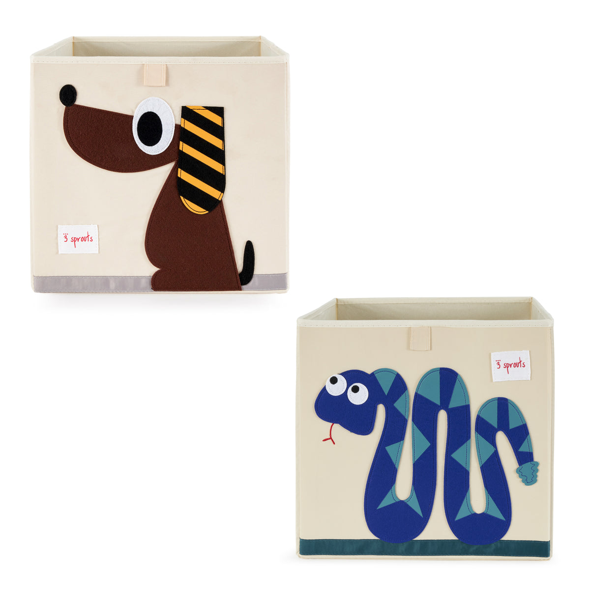 3 Sprouts Kid's Fabric Storage Cube Box Toy Bin, Brown Dog & Blue Snake (2 Pack)