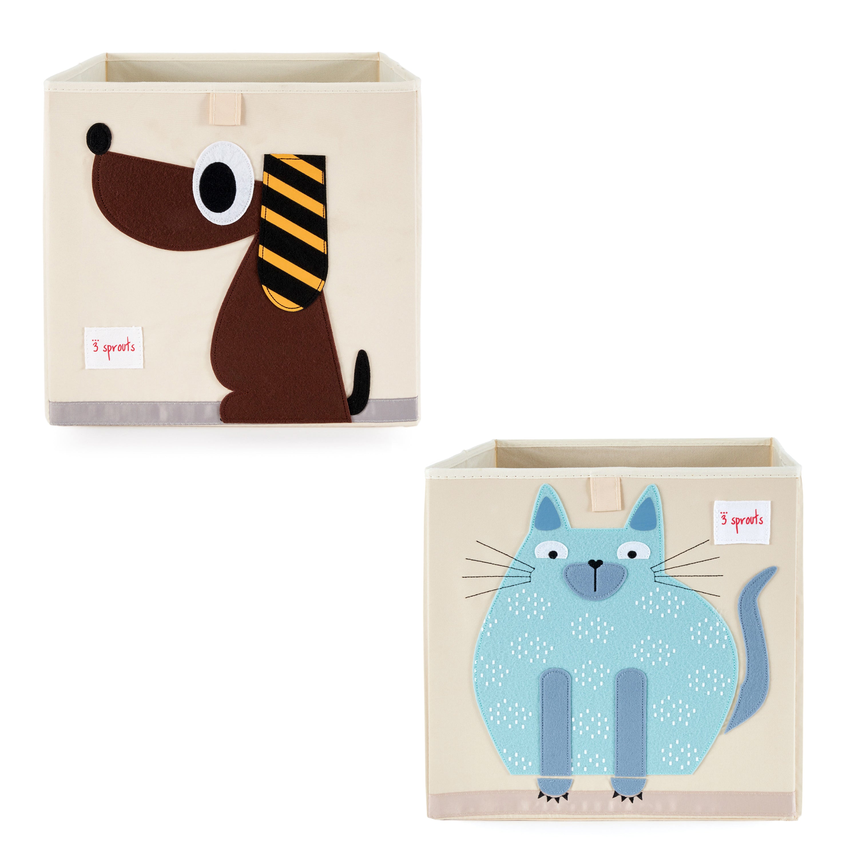 3 Sprouts Children's Fabric Storage Cube Bundle with Blue Cat and Brown Dog - VMInnovations