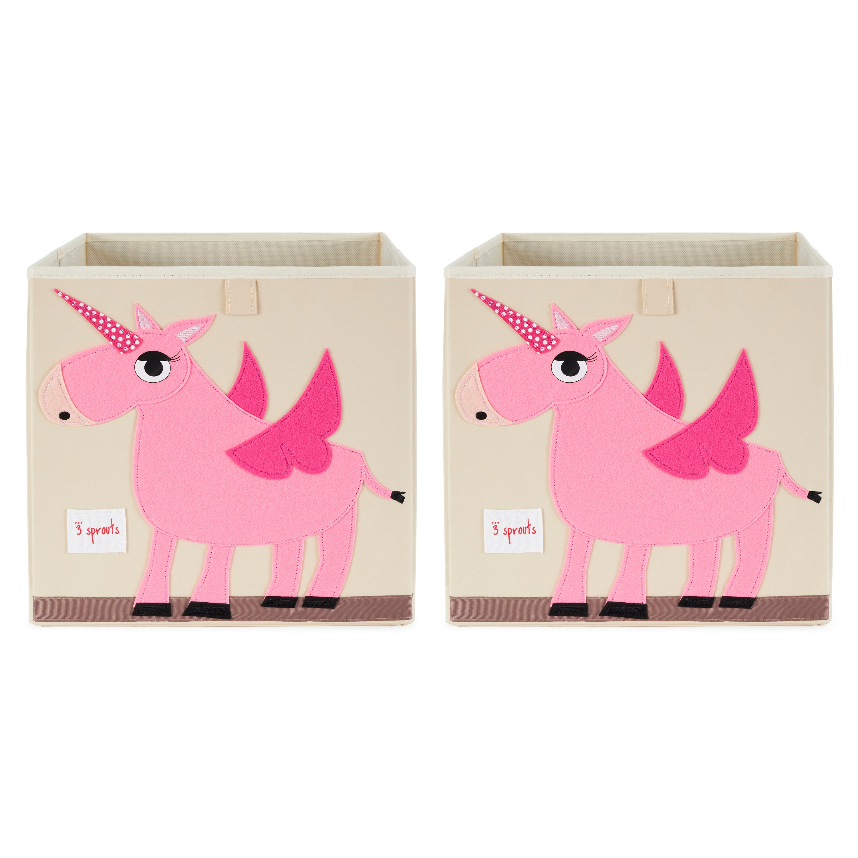 3 Sprouts Childrens Foldable Fabric Storage Cube Bin Box, Pink Unicorn (2 Pack) - VMInnovations