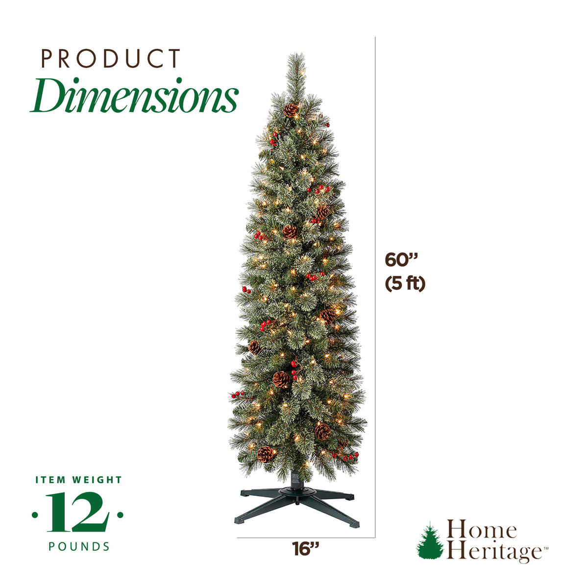 Home Heritage 5' Cashmere Tree w/ Clear Lights, Pinecone, Red Berry (For Parts)