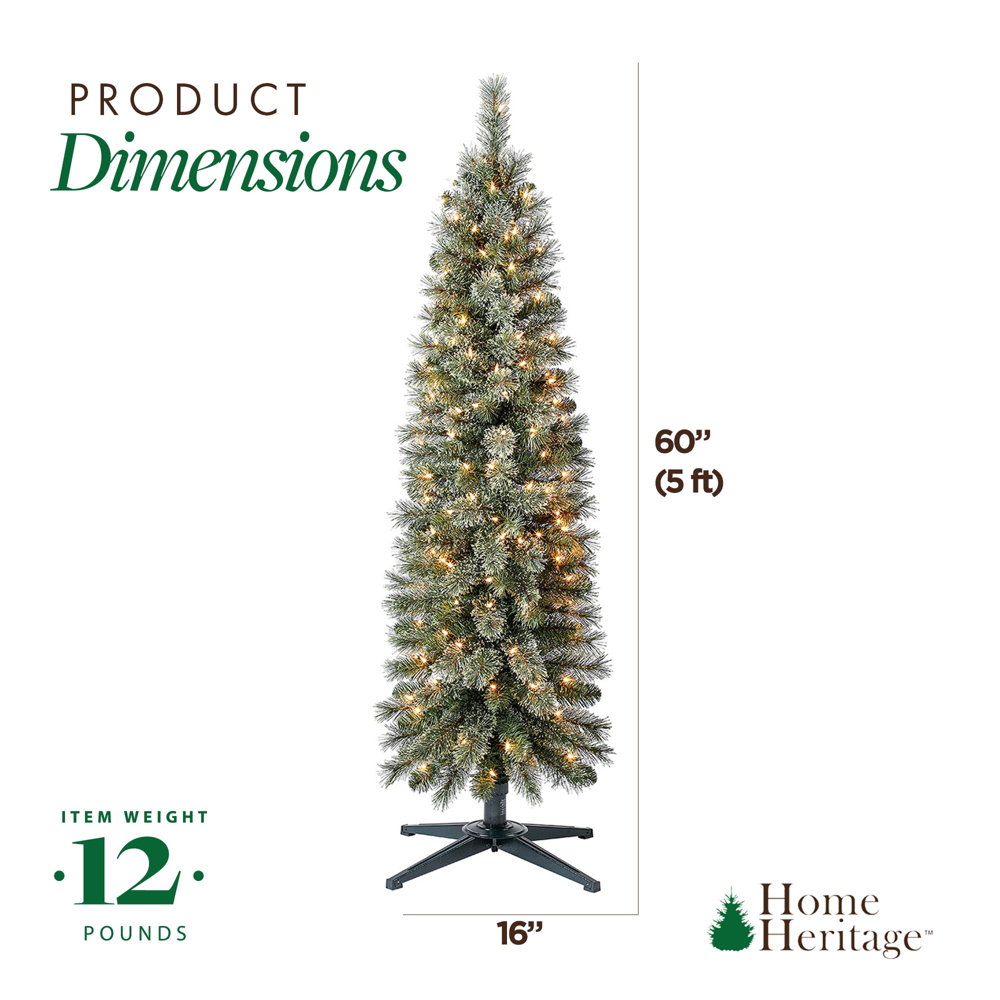 Home Heritage Stanley 5' Pine Artificial Christmas Tree, PreLit 150 White Lights - VMInnovations
