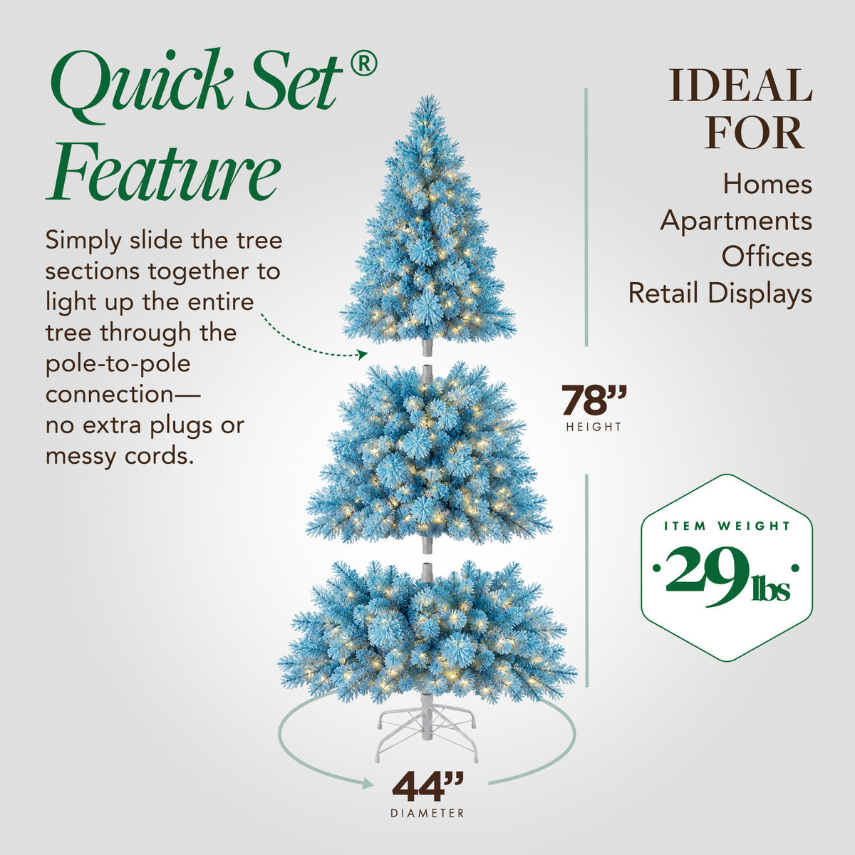 Home Heritage 6.5' Light Blue Snowdrift Flocked Christmas Tree & LEDs(For Parts)