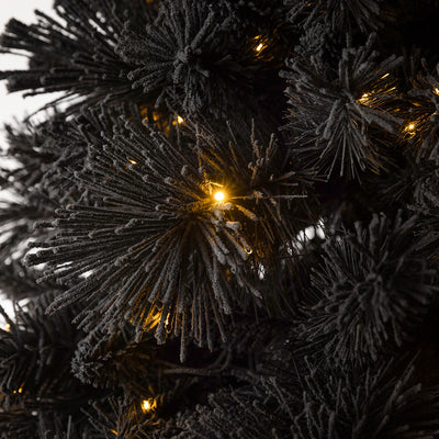 6.5' Prelit Snowdrift Flocked Christmas Tree 500 Clear LEDs, Black (Used)
