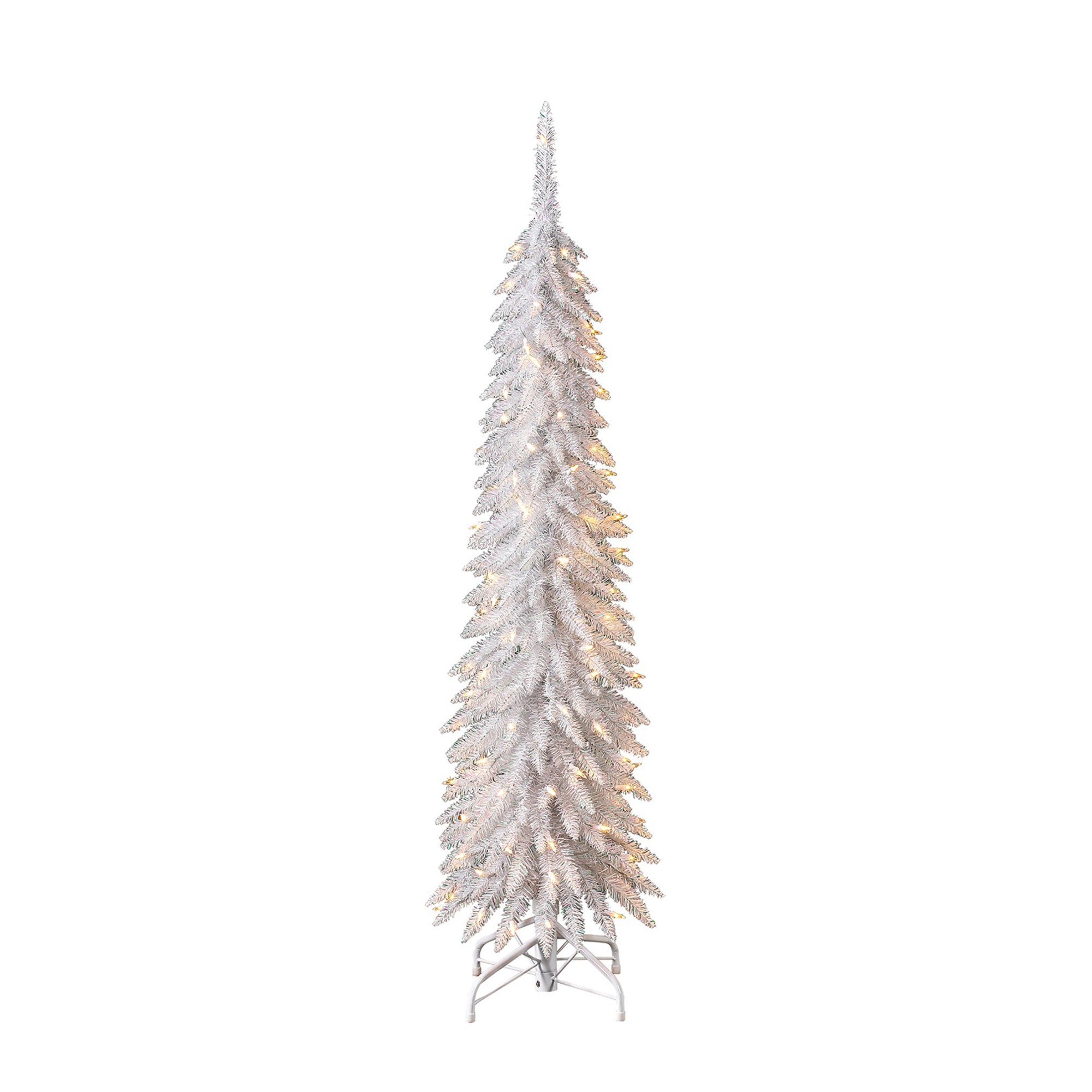 Home Heritage 5' Pencil Tinsel Artificial Prelit Tree & Stand, White (Used) - VMInnovations