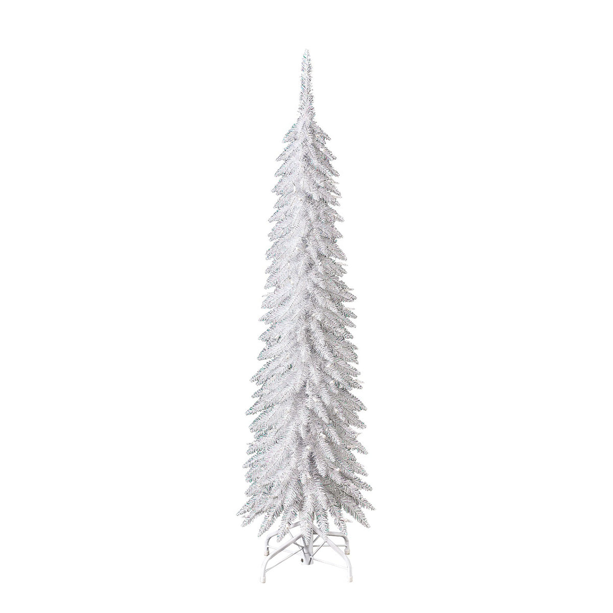 Home Heritage Tinsel 5' Pencil 100 LED Pre-Lit Artificial Christmas Tree, White