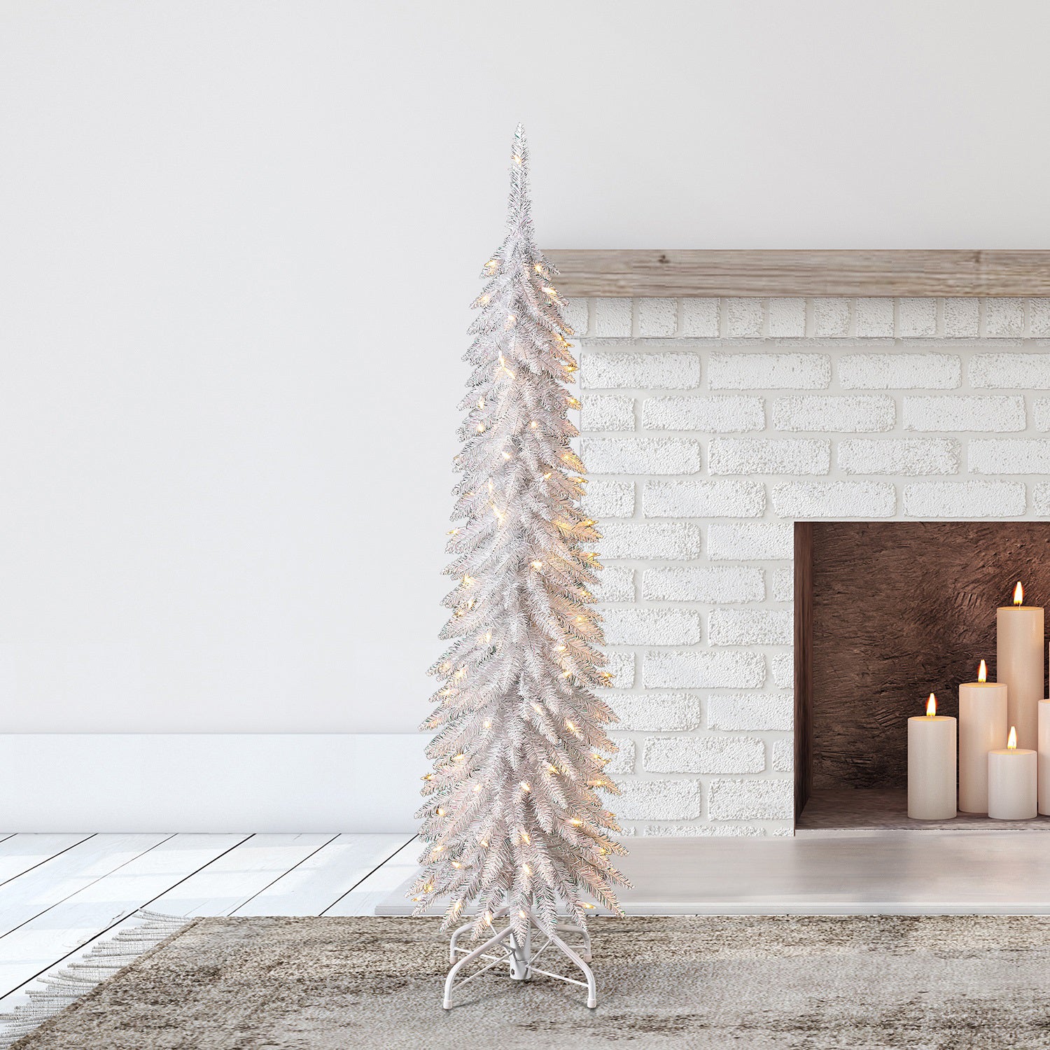 Home Heritage 5' Pencil Tinsel Artificial Prelit Tree & Stand, White (Used) - VMInnovations
