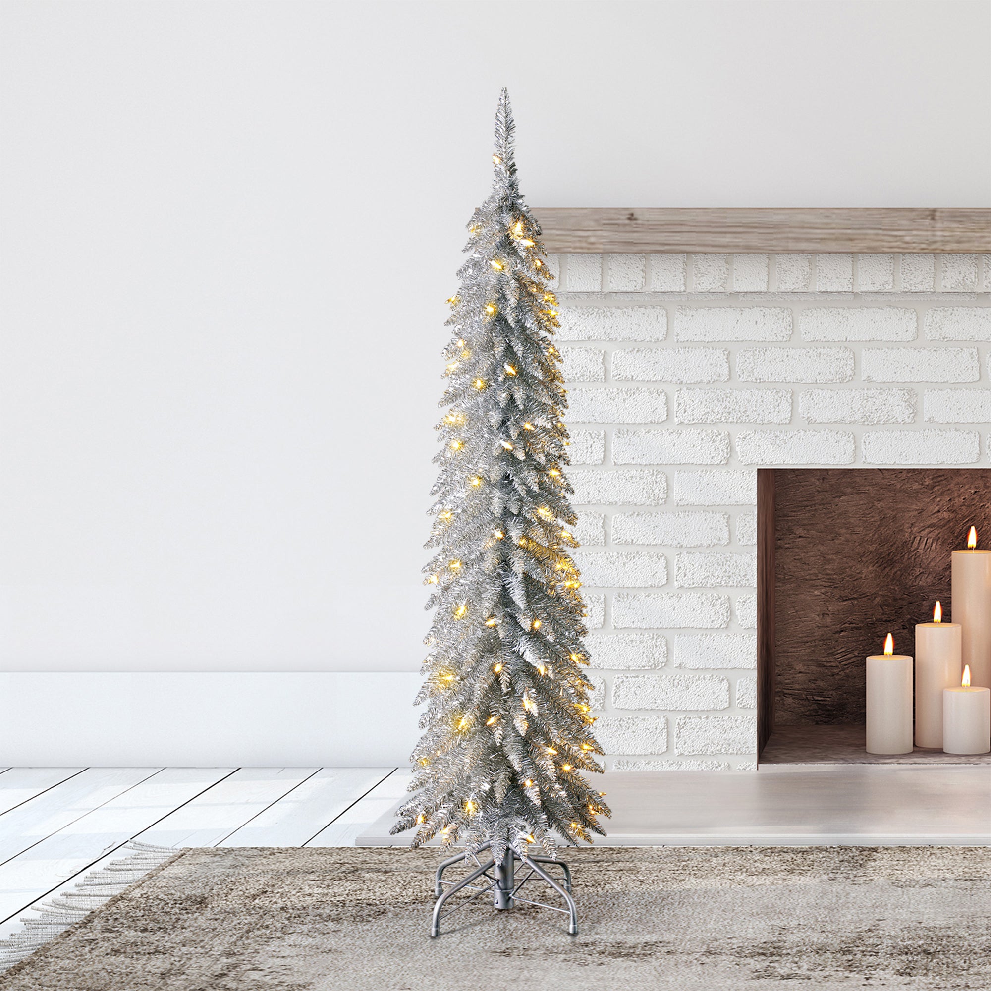 Evergreen Classics 5' Silver Pencil Pine Christmas Tree & Warm White LEDs (Used) - VMInnovations