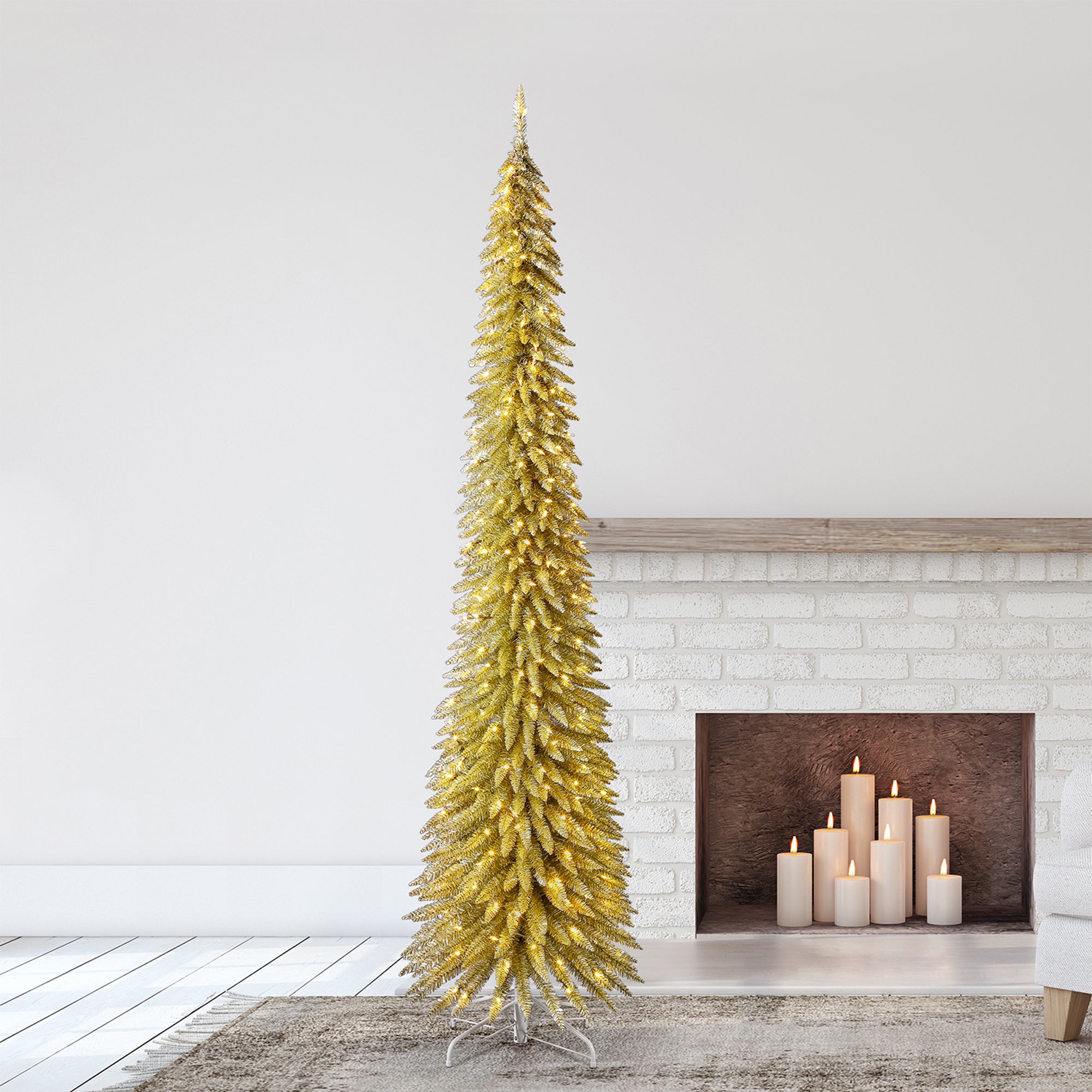 Evergreen Classics 9' Pencil Pine Christmas Tree, 250 White LED Lights (Used) - VMInnovations