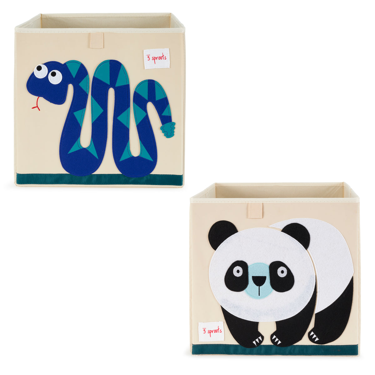3 Sprouts Kid Fabric Storage Cube Box Toy Bin, Panda Bear & Blue Snake (2 Pack)