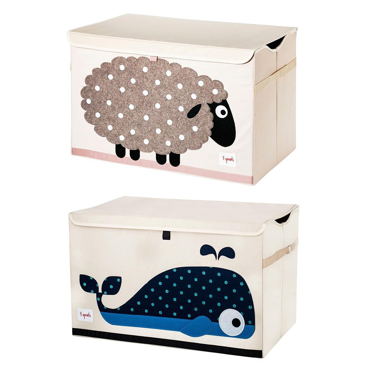 3 Sprouts Collapsible Toy Chest Storage Bin for Playroom, Sheep & Whale (2 Pack)