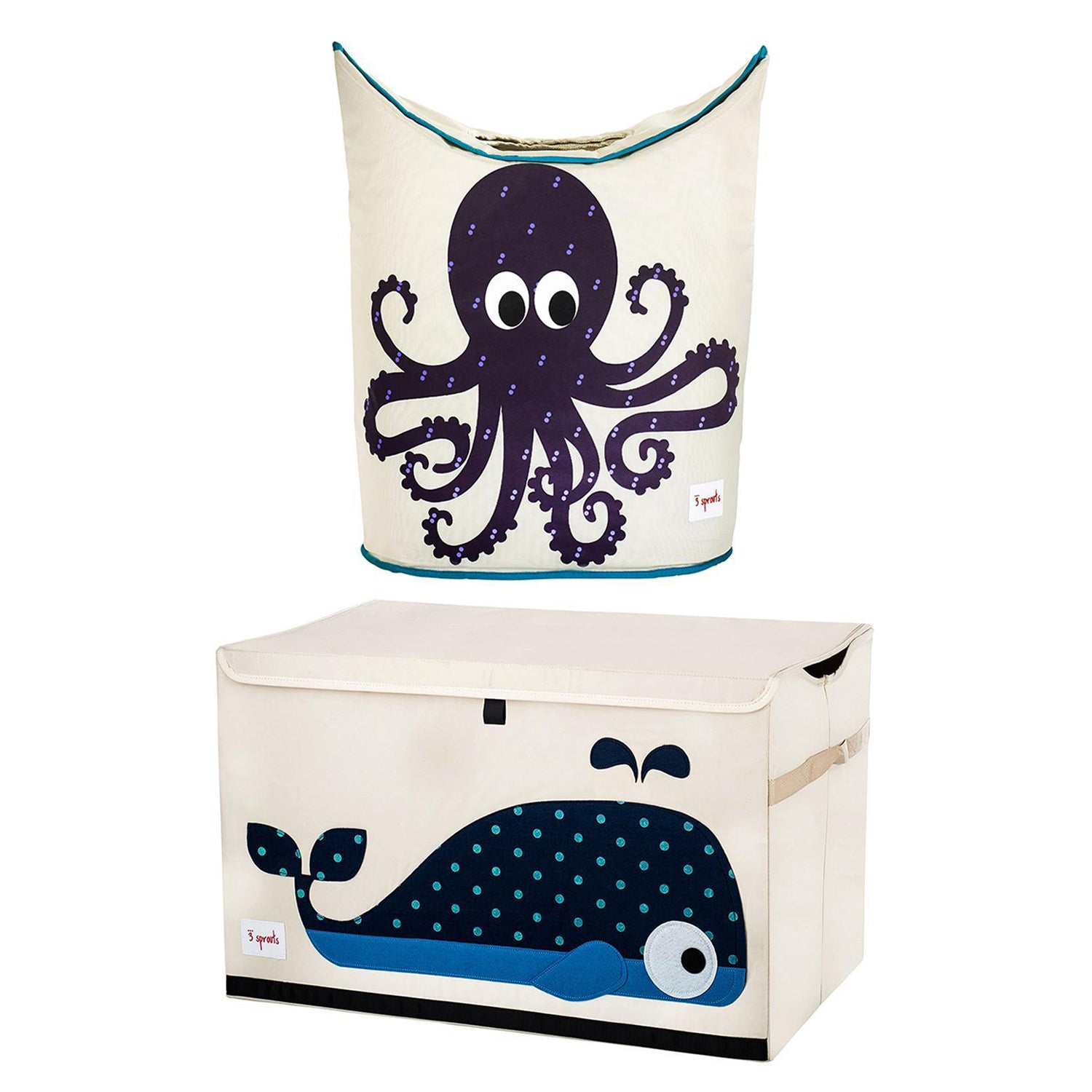 3 Sprouts Baby Laundry Hamper for Nursery, Octopus & Playroom Toy Chest, Whale - VMInnovations