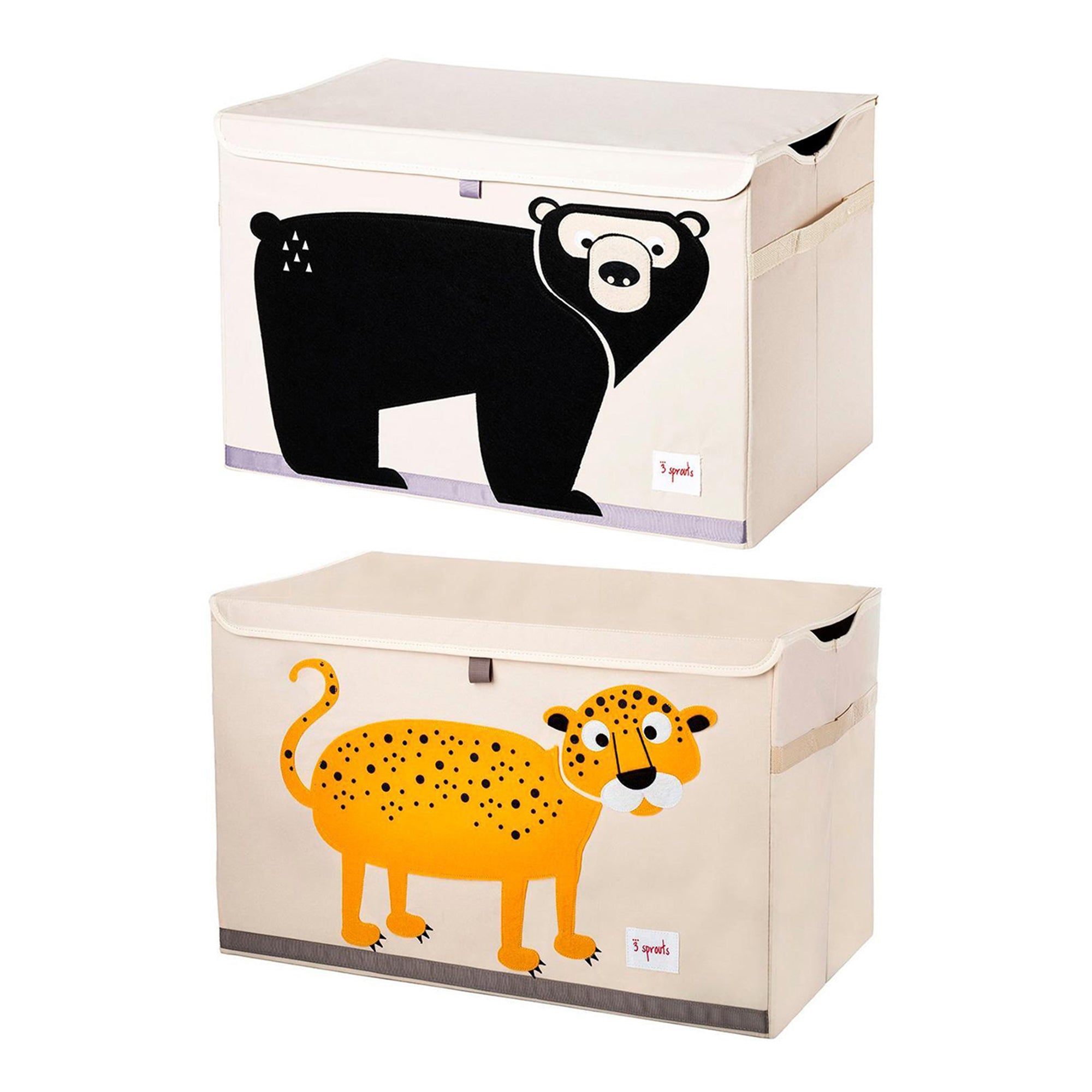 3 Sprouts Collapsible Toy Chest Storage Bin for Kids, Leopard & Bear (2 Pack)