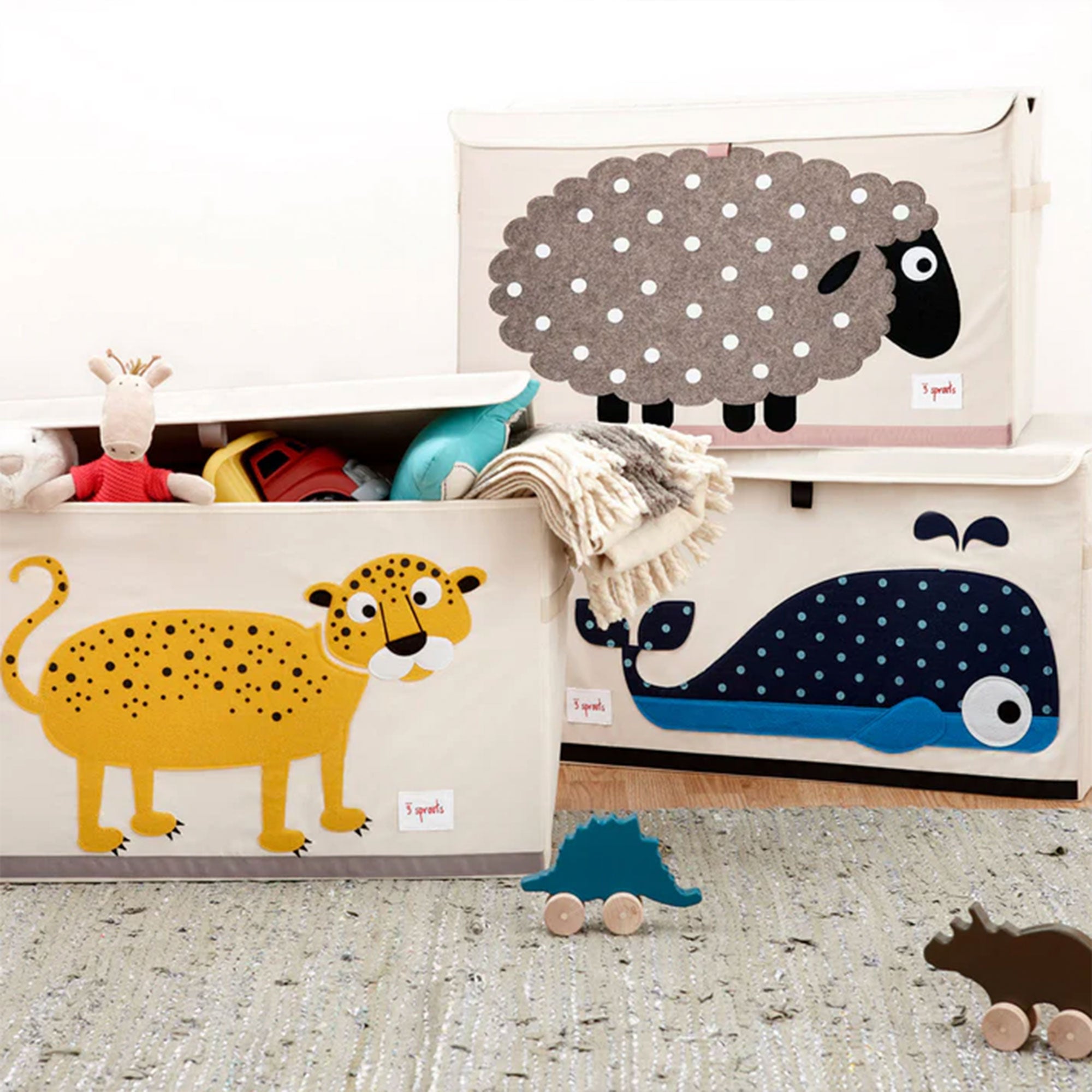 3 Sprouts Collapsible Toy Chest Storage Bin for Playroom, Whale & Bear (2 Pack)