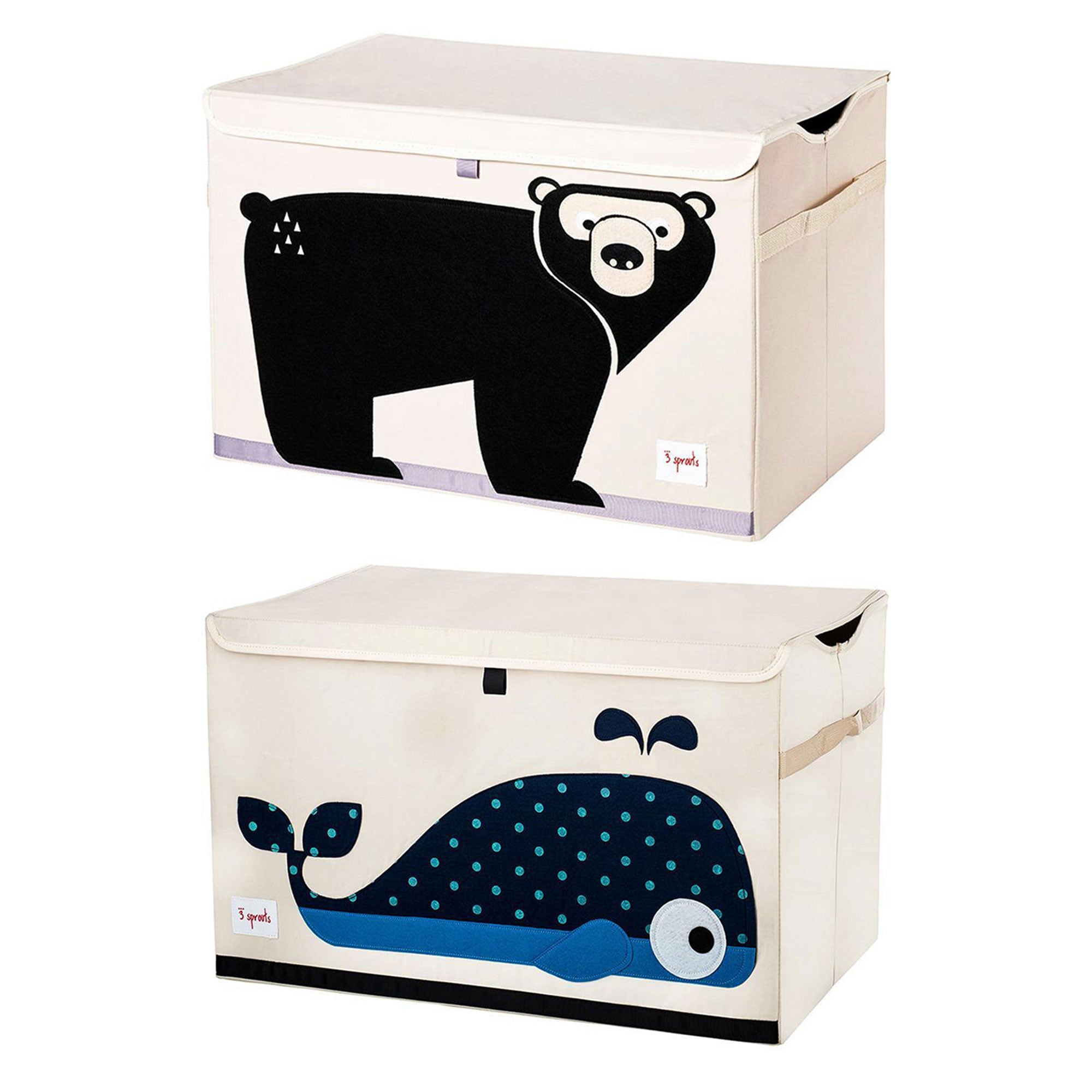 3 Sprouts Collapsible Toy Chest Storage Bin for Playroom, Whale & Bear (2 Pack)