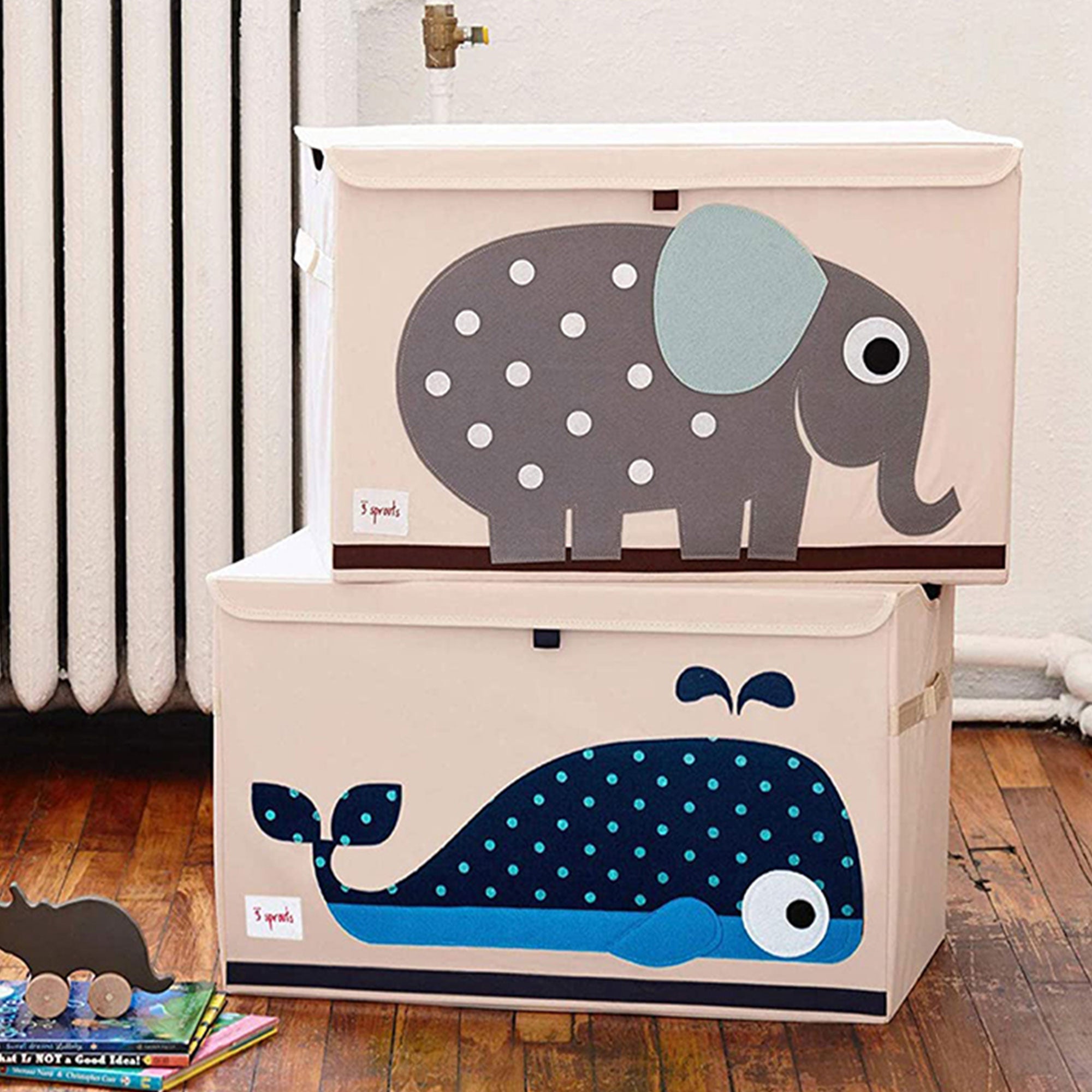 3 Sprouts Collapsible Toy Chest Storage Bin for Playroom, Whale & Bear (2 Pack)