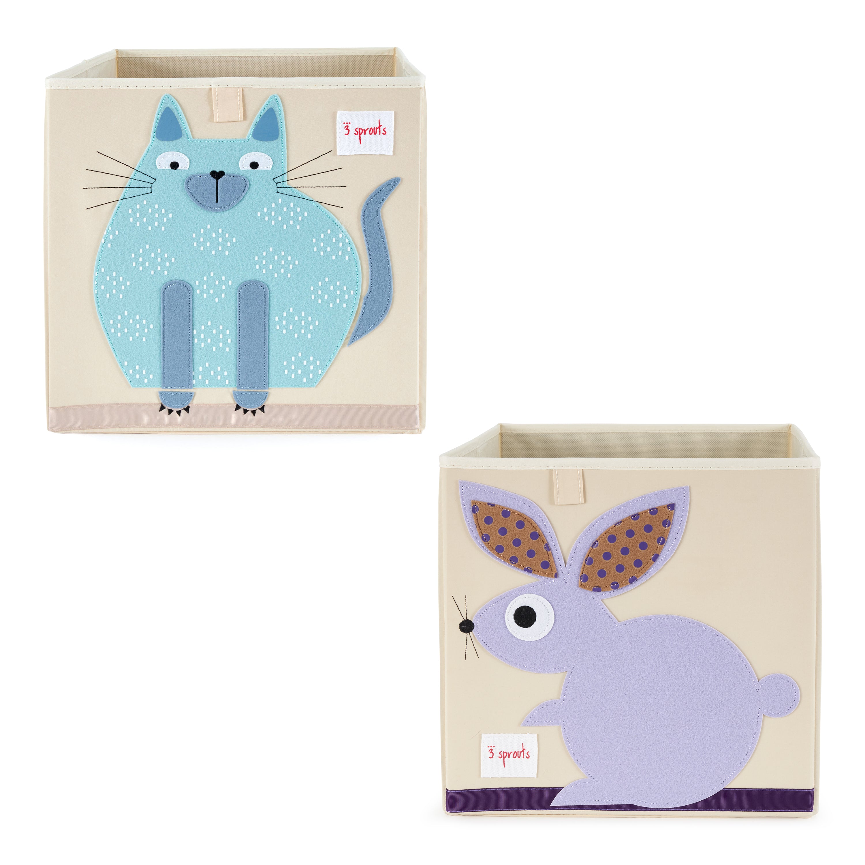 3 Sprouts Children's Fabric Storage Cube Bundle with Blue Cat and Bunny Rabbit - VMInnovations