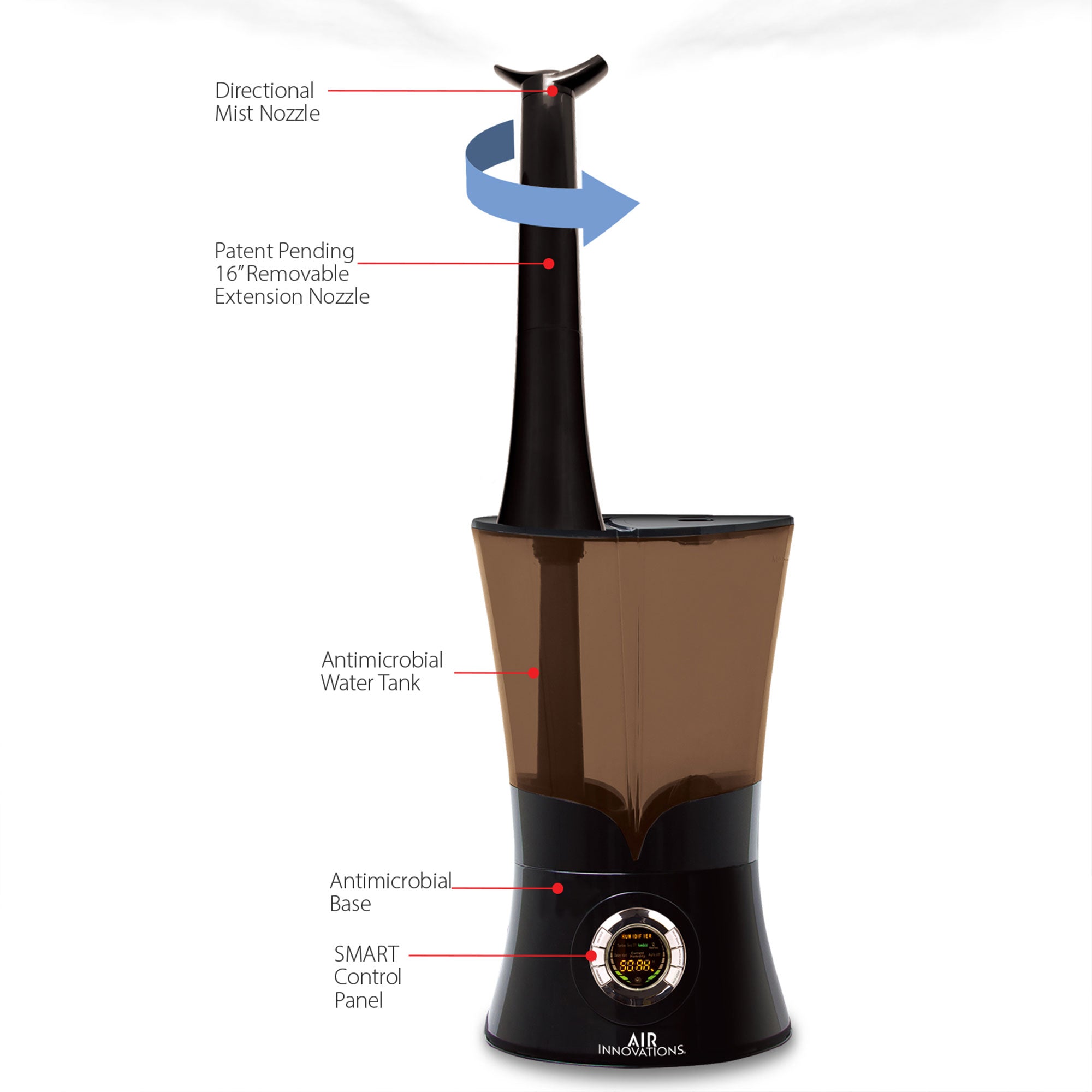 Air Innovations Ultrasonic Cool Mist Aromatherapy Digital Humidifier, Black (Refurbished)