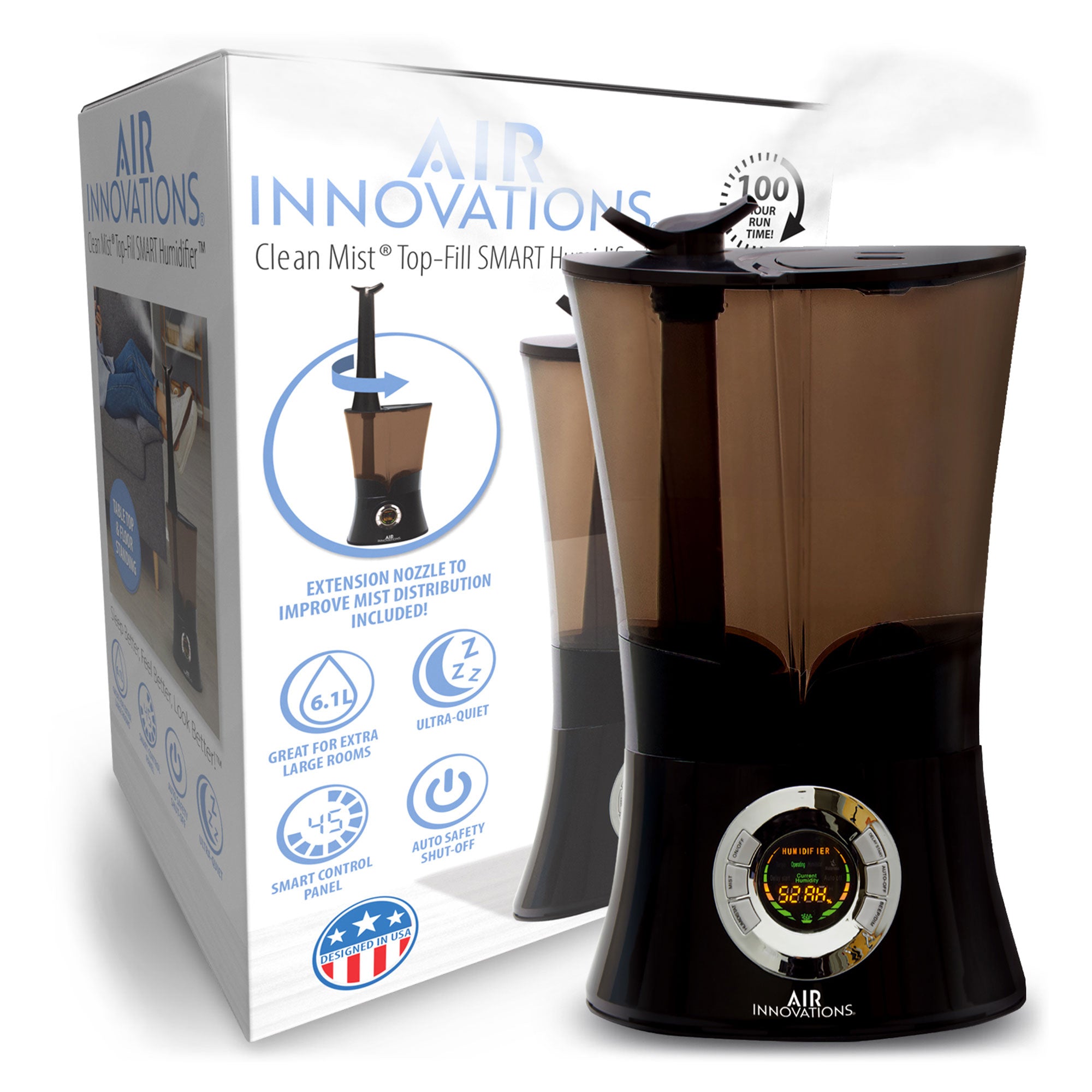 Air Innovations Ultrasonic Cool Mist Aromatherapy Digital Humidifier, Black (Refurbished)