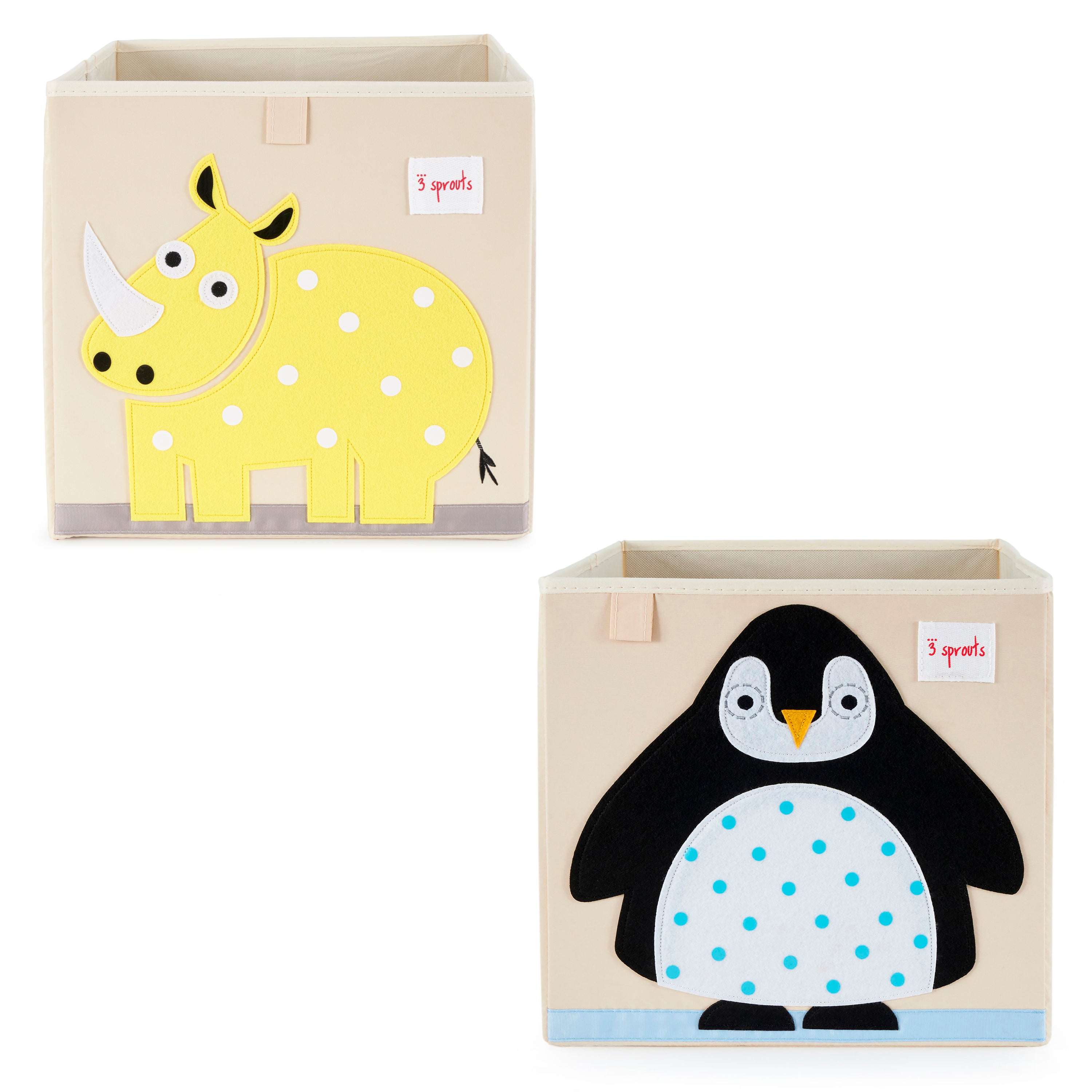 3 Sprouts Kids Foldable Fabric Penguin and Rhino Storage Cube Soft Toy Bins