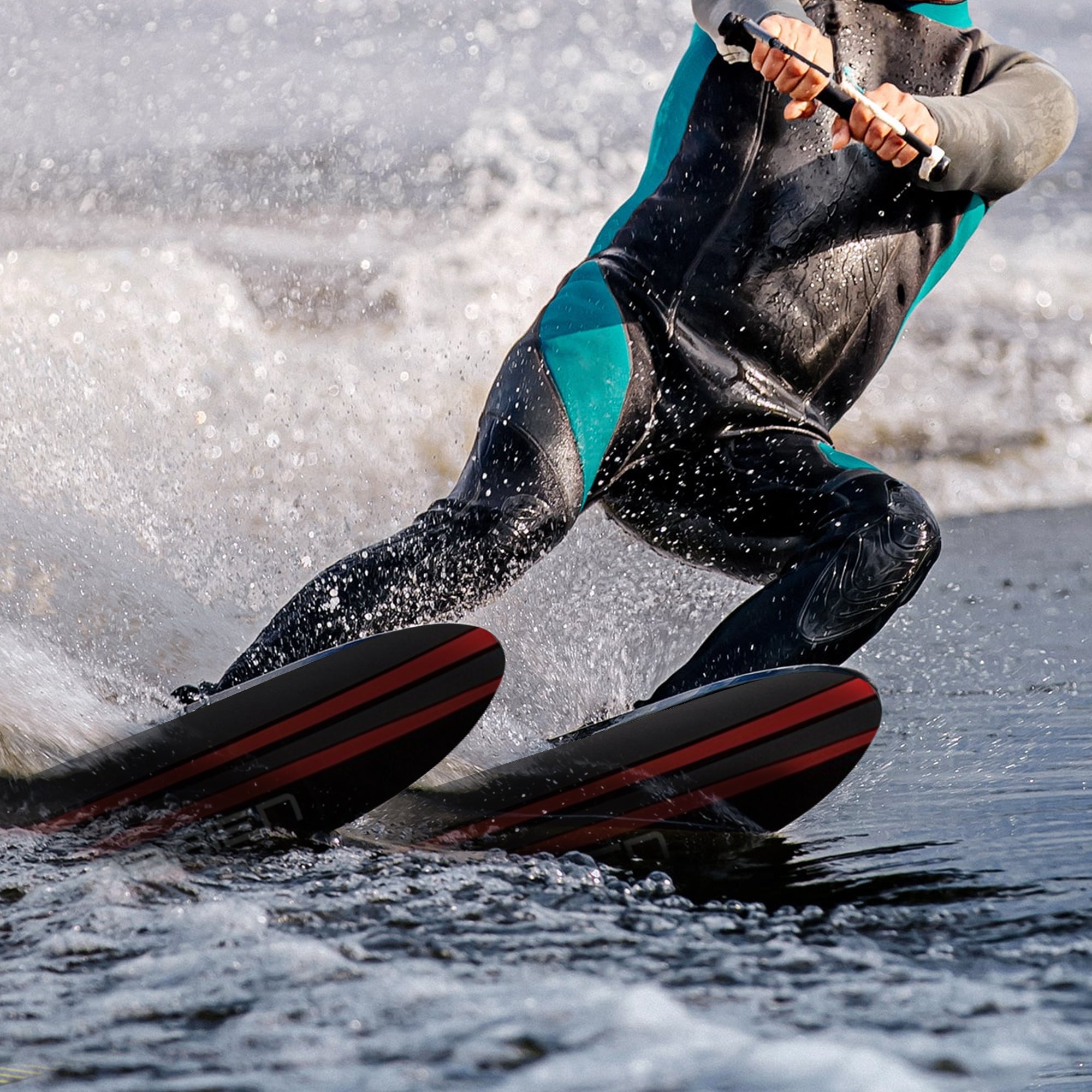 OBrien Vortex Combo 65.5 Inch Adult Mens Size 4.5-13 Wide Body Water Skis, Red - VMInnovations
