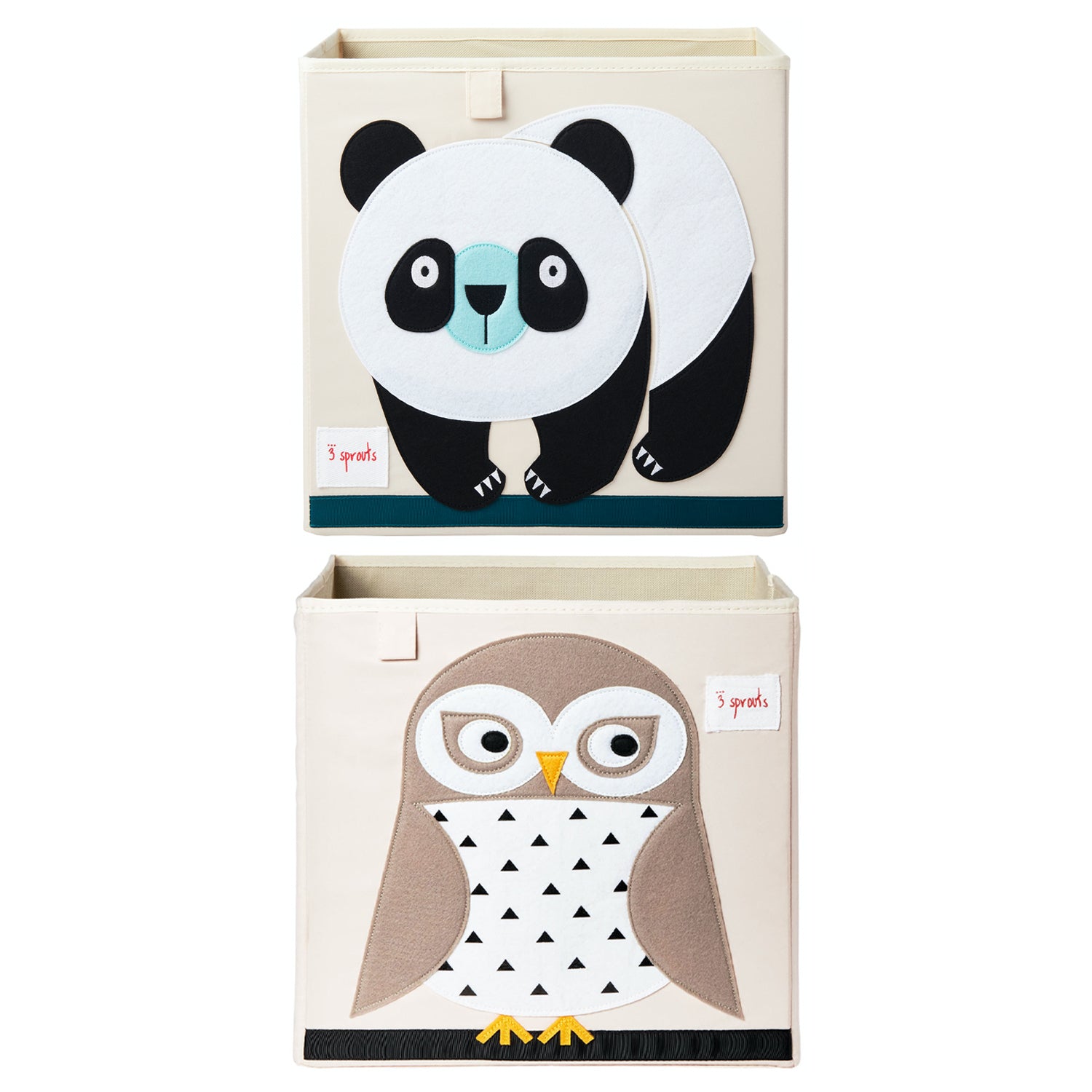 3 Sprouts Foldable Fabric Storage Cube Box Soft Toy Bin, Owl & Bear (2 Pack)