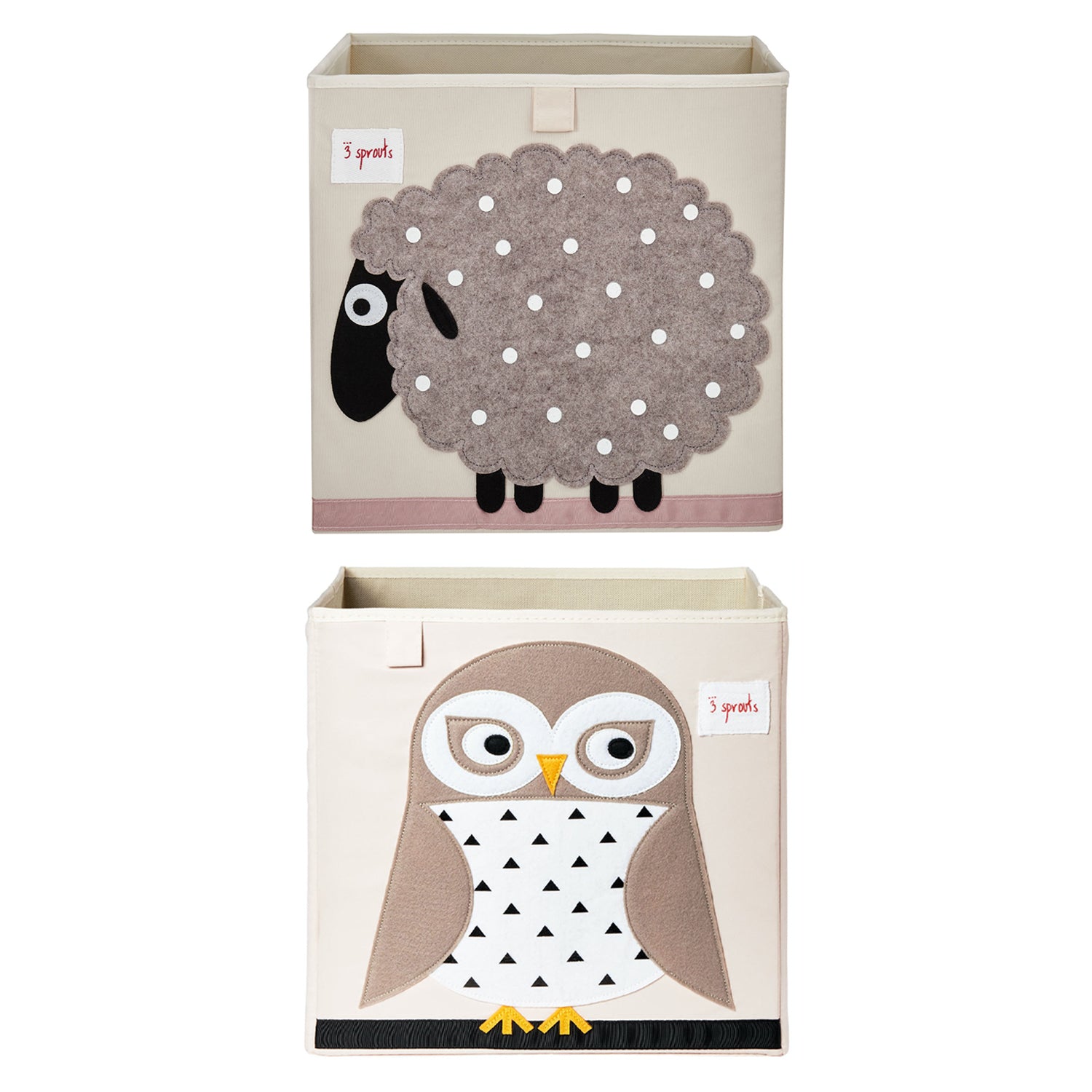 3 Sprouts Foldable Fabric Storage Cube Box Soft Toy Bin, Owl & Sheep (2 Pack)